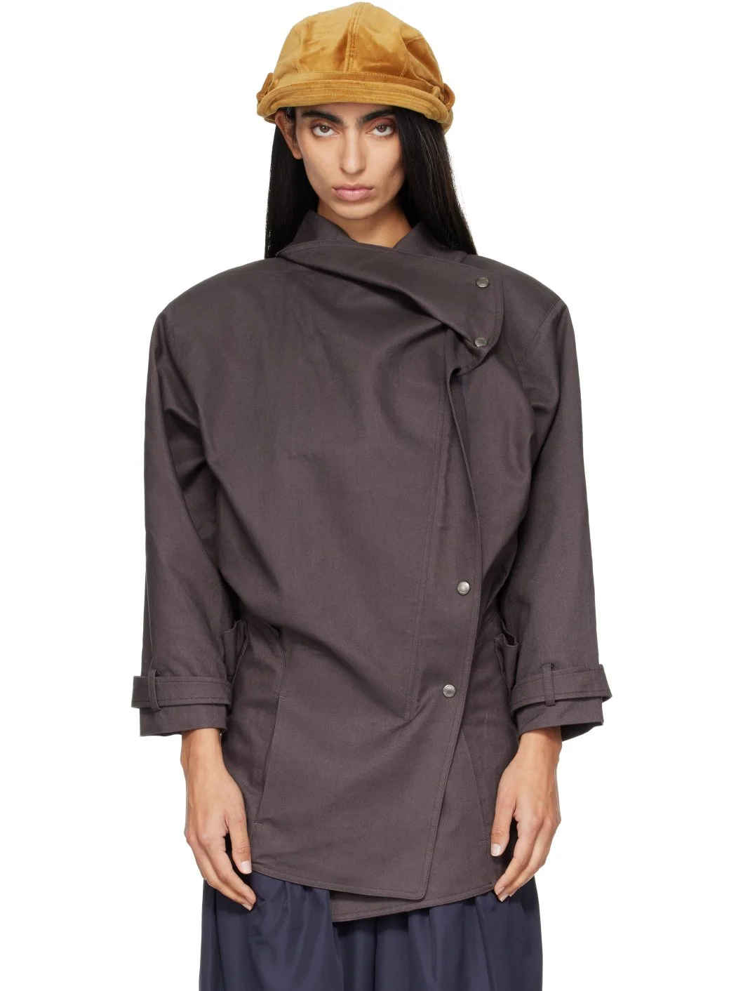 Brown Drop Collar Half Trench Jacket - 1