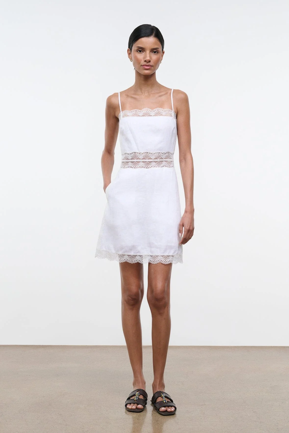 STAUD AMALINA LINEN MINI DRESS WHITE - 1