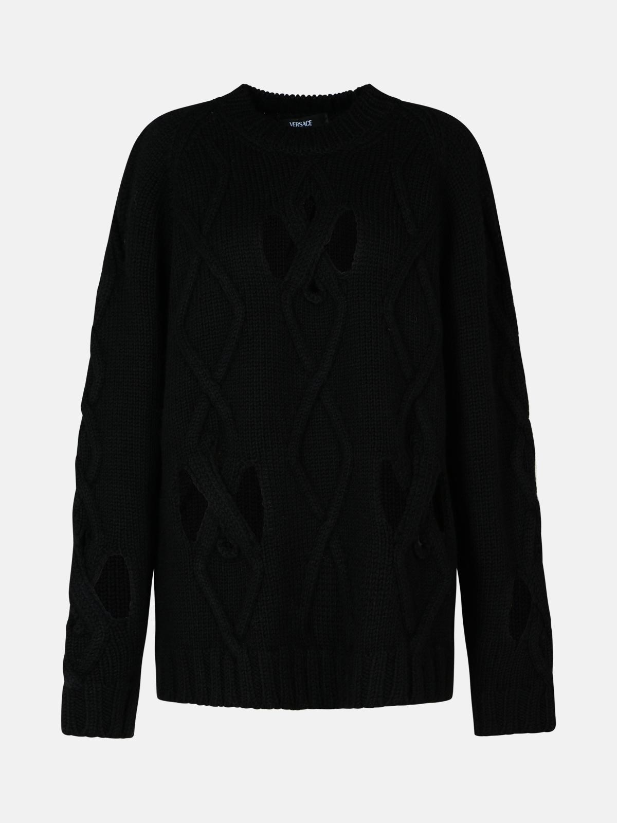 BLACK WOOL BLEND SWEATER - 1
