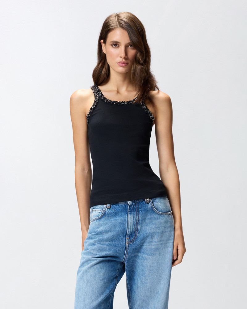 PINKO RIBBED TOP WITH BEJEWELLED EMBELLISHMENT outlook