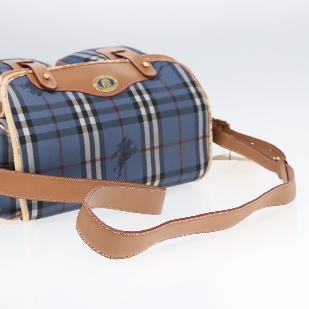 Burberry Nova Check Shoulder Bag Pvc Leather Blue Gold - 8