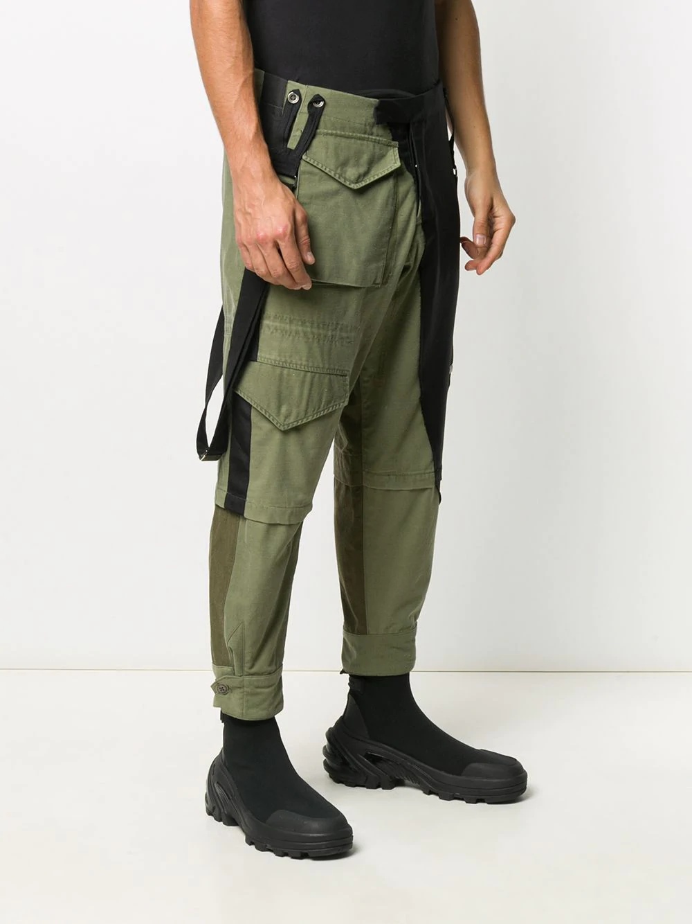 mixed-panel suspender cargo trousers - 3