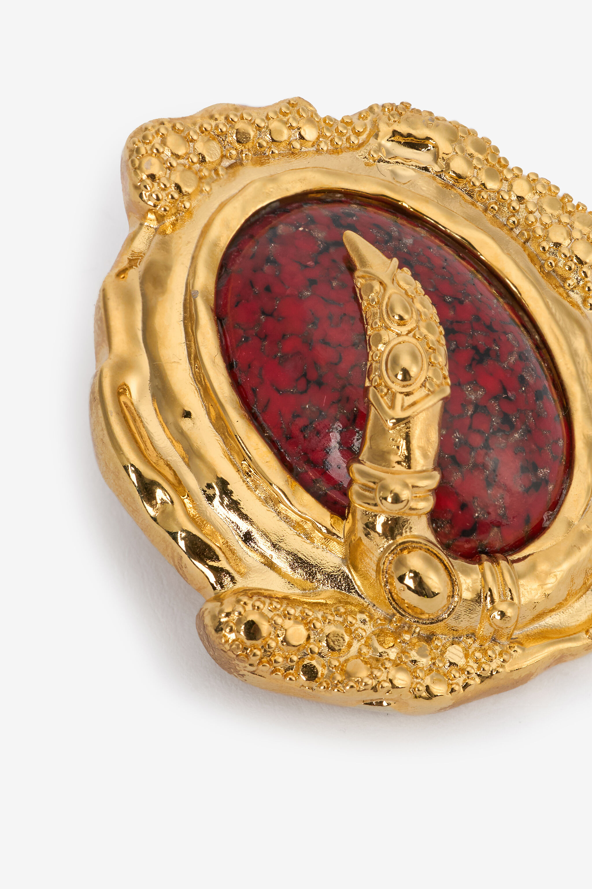 Golden Clip-On Earrings With Ruby Stone - 5