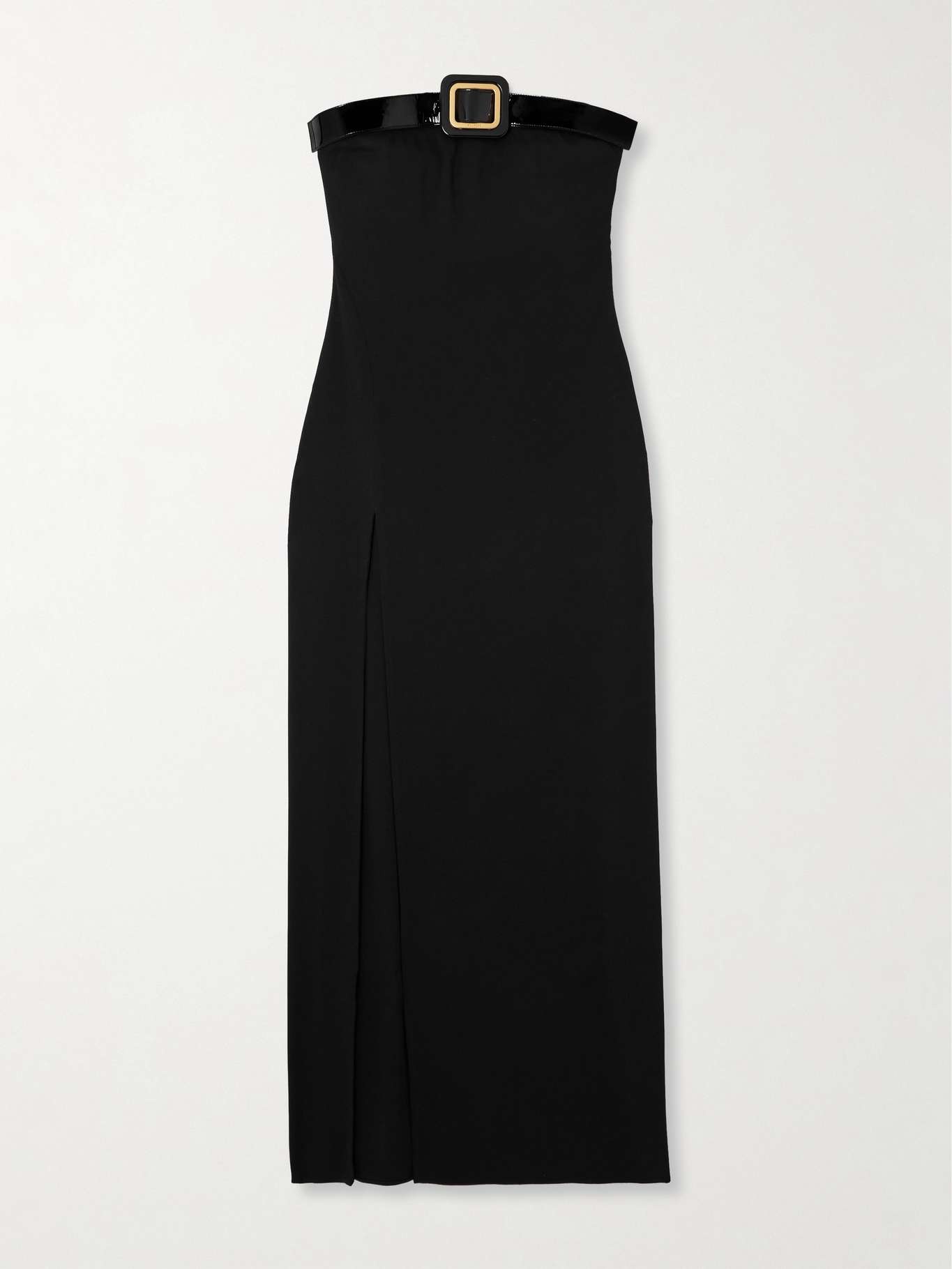 Strapless patent leather-trimmed crepe gown - 1