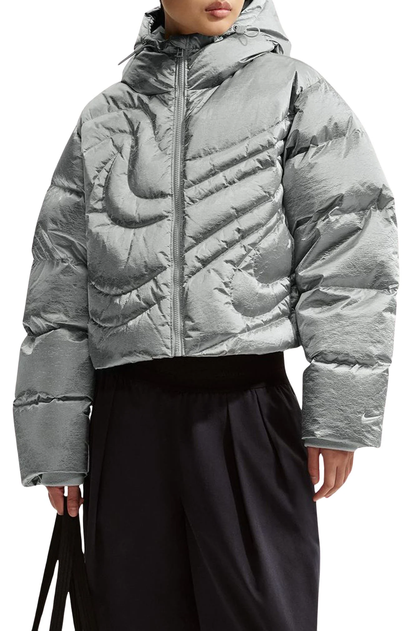 Nike Swoosh Series Water Resistant Therma-Fit Oversize Down Puffer Jacket in Silver/grey at Nordstro - 1