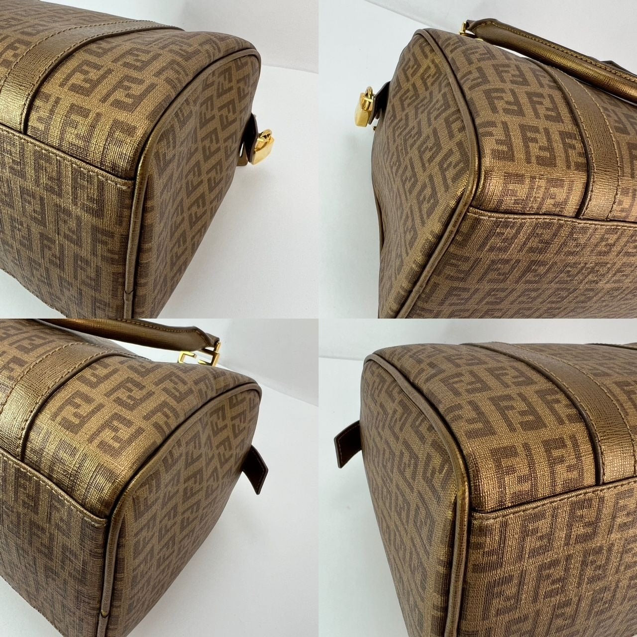 Fendi Boston Gold Coated Canvas Hand Bag - 7