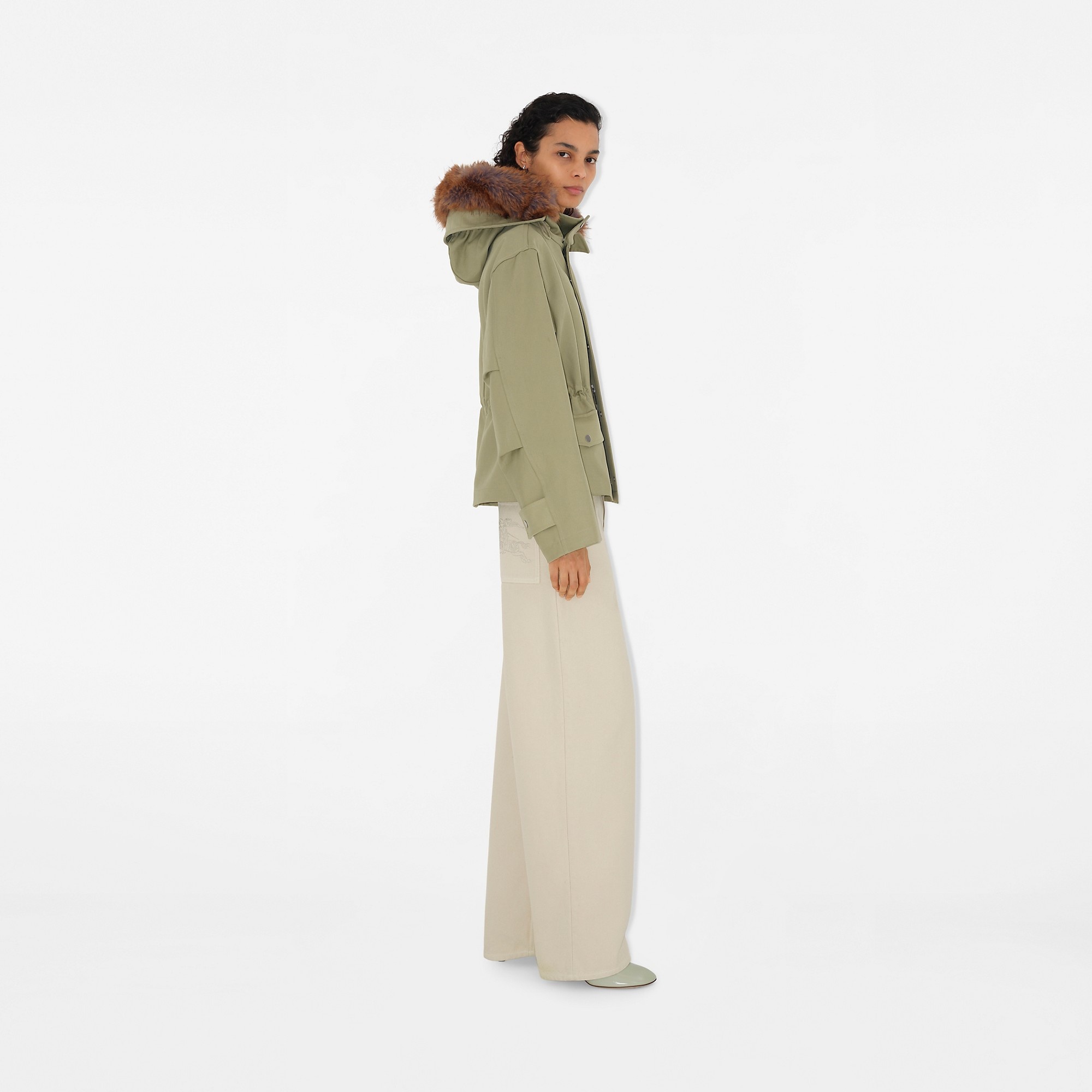 Short Faux Fur Trim Cotton Parka - 3