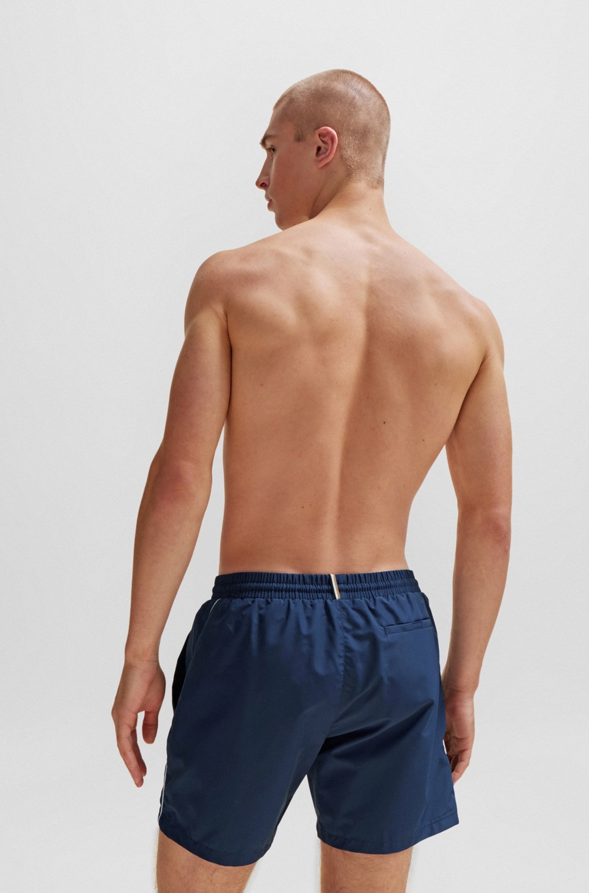 QUICK-DRYING SWIM SHORTS WITH LOGO AND PIPING - 4