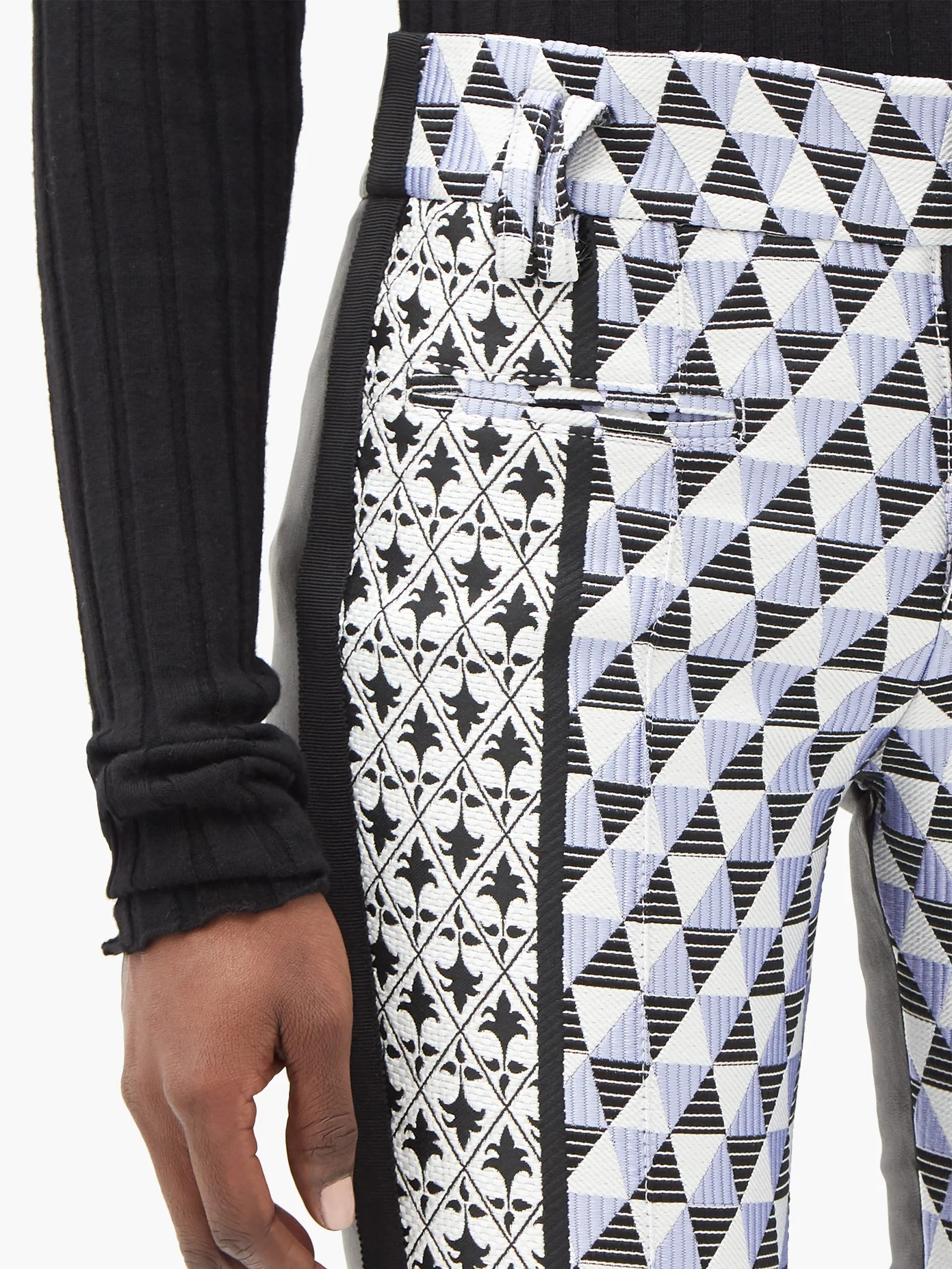 Triangle-check jacquard and leather trousers - 3