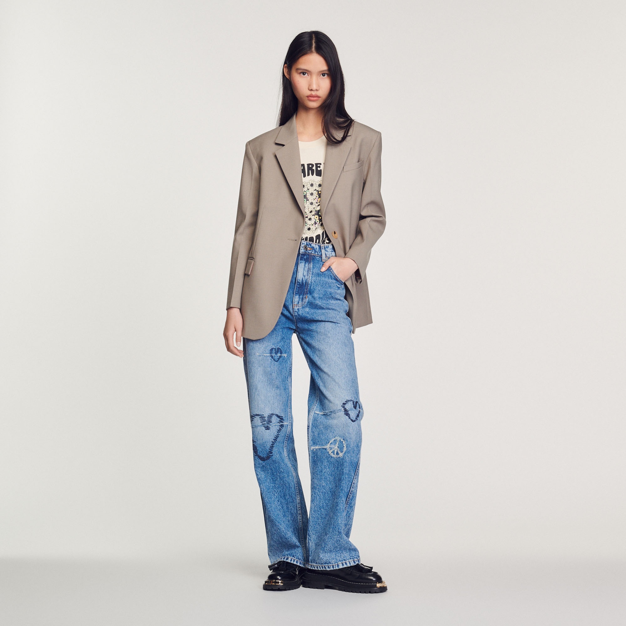 Straight-leg jeans with heart embroidery - 5