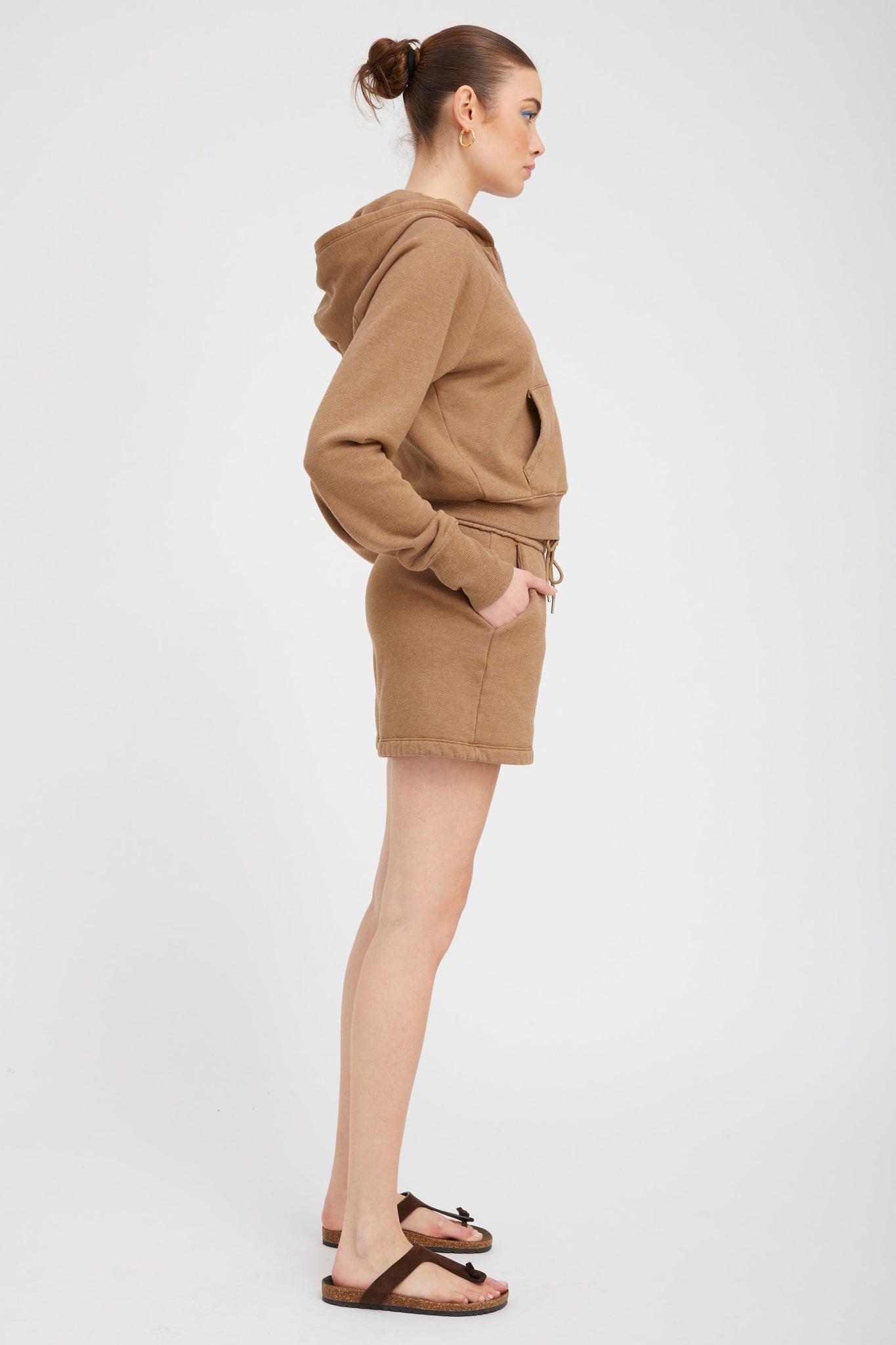 CAMEL SHRUNKEN ZIP UP HOODIE - 3