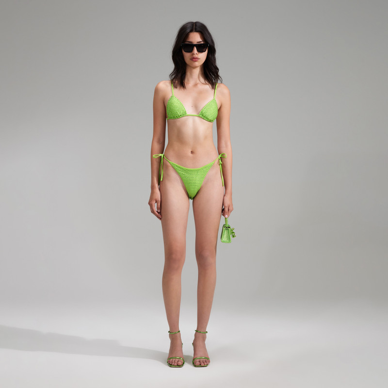 Green Rhinestone Brazilian Bikini Briefs - 1