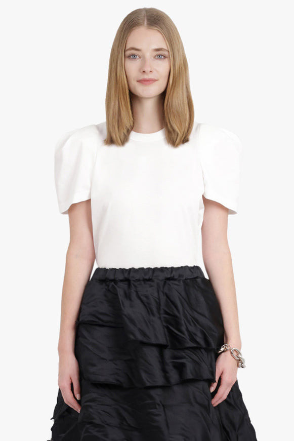 RUCHED PUFF SHOULDER S/S TOP | WHITE - 3