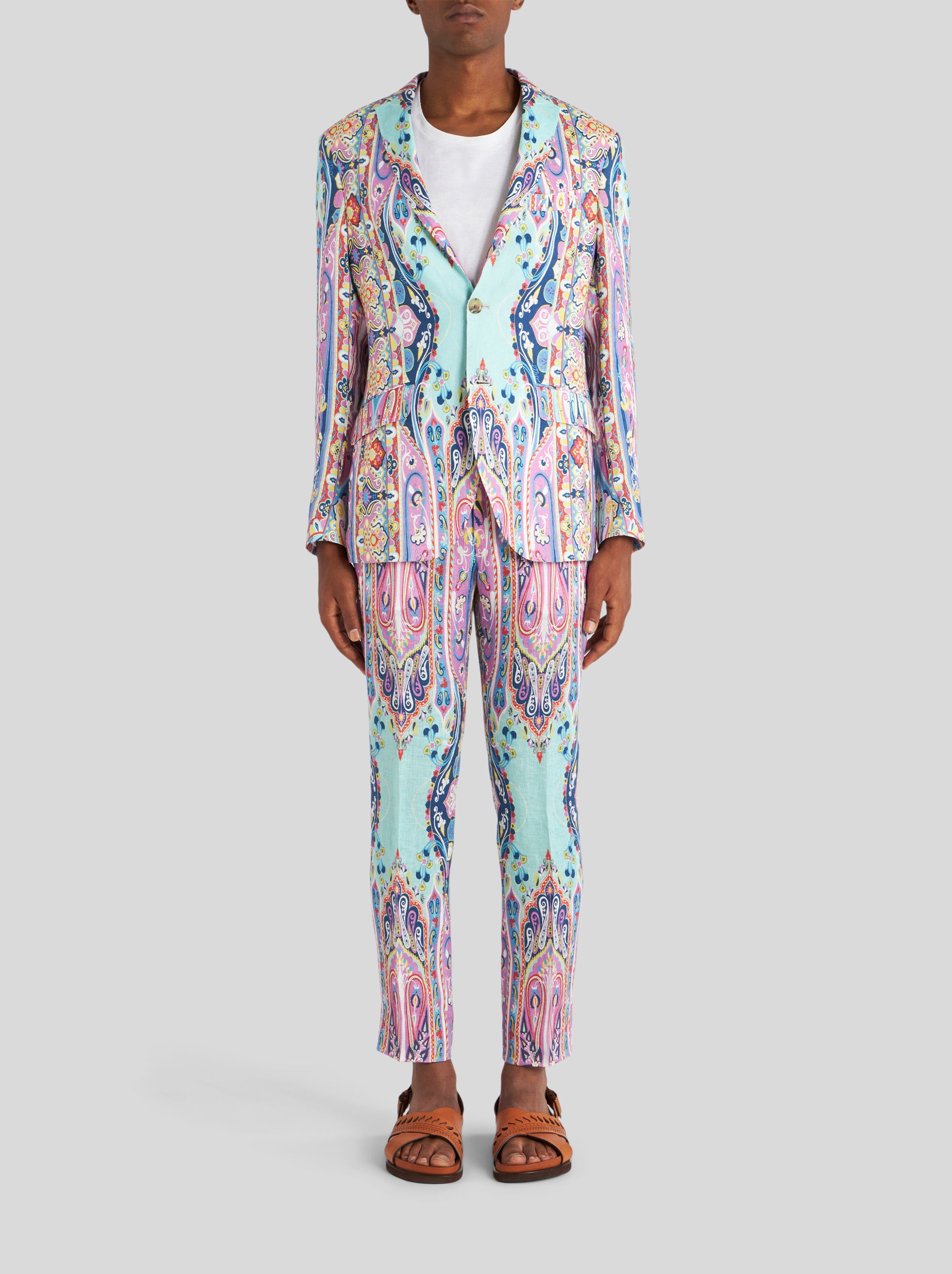 TAILORED PAISLEY PATTERN LINEN TROUSERS - 3