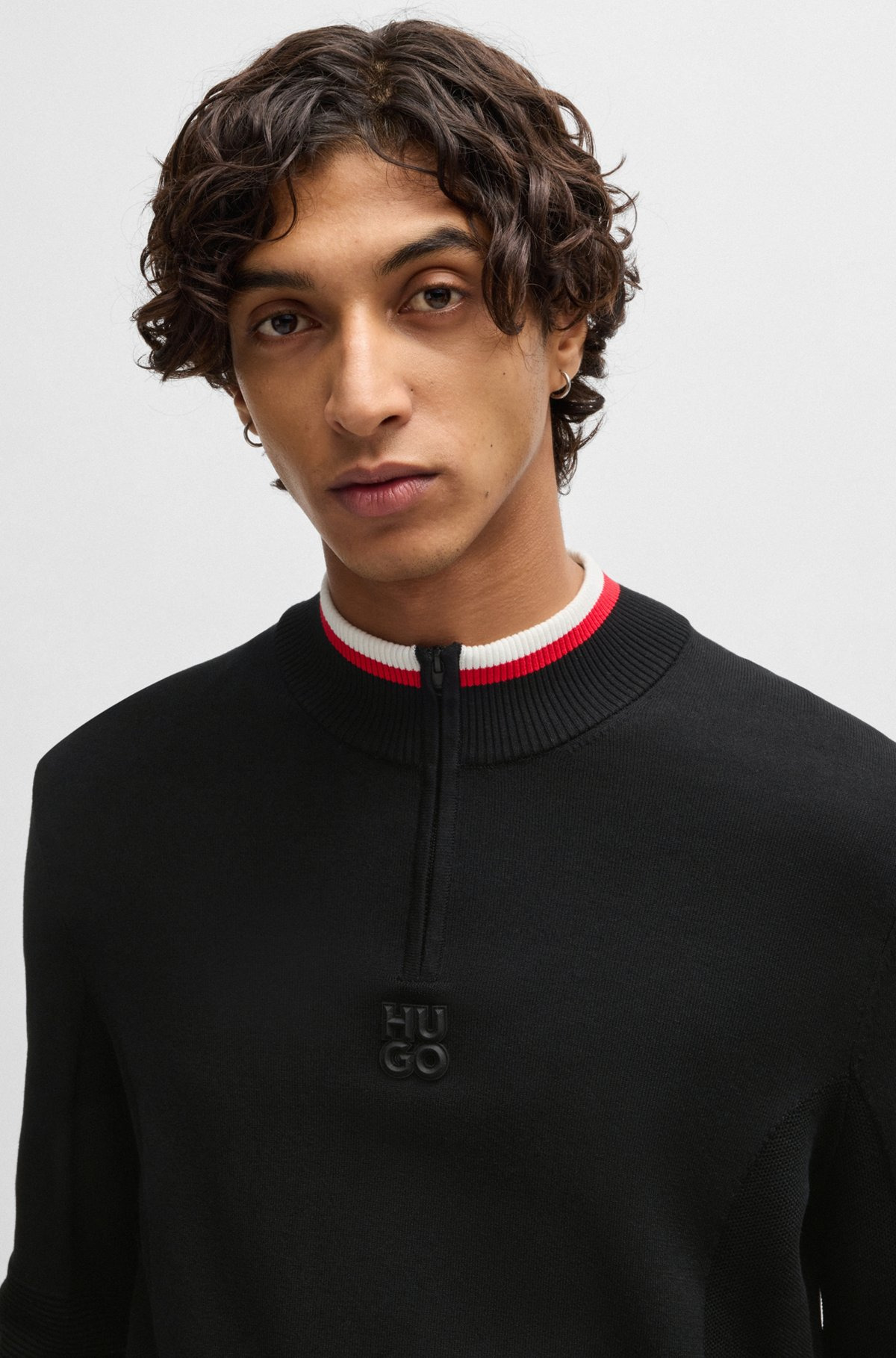 ZIP-NECK SWEATER WITH CONTRAST TIPPING - 3