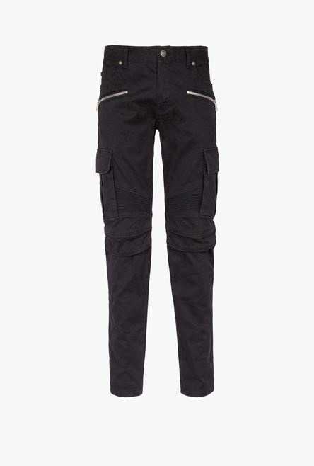 Faded black cotton cargo jeans with embossed Balmain logo - 1