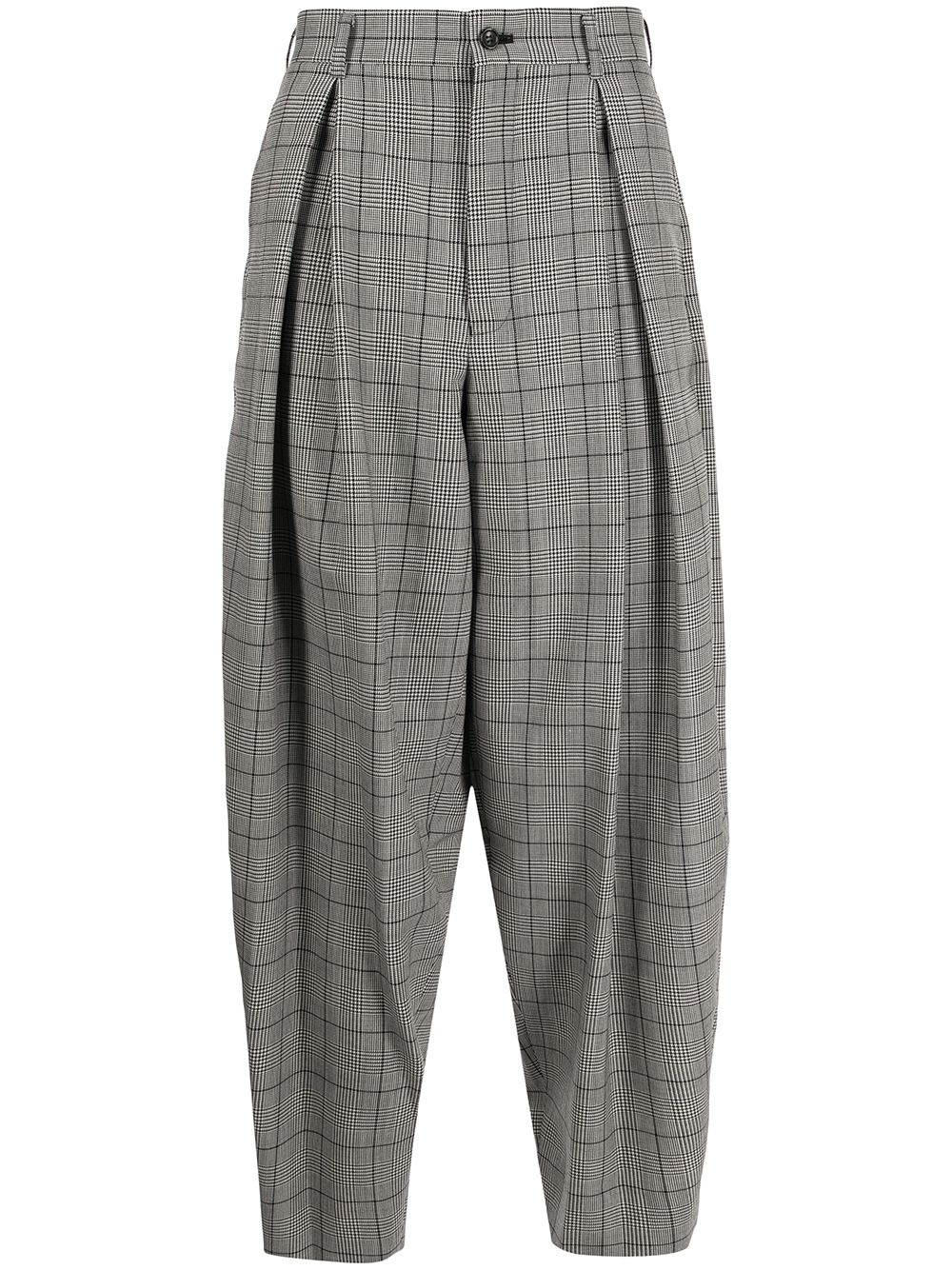 pleated check-pattern wide-leg trousers - 1