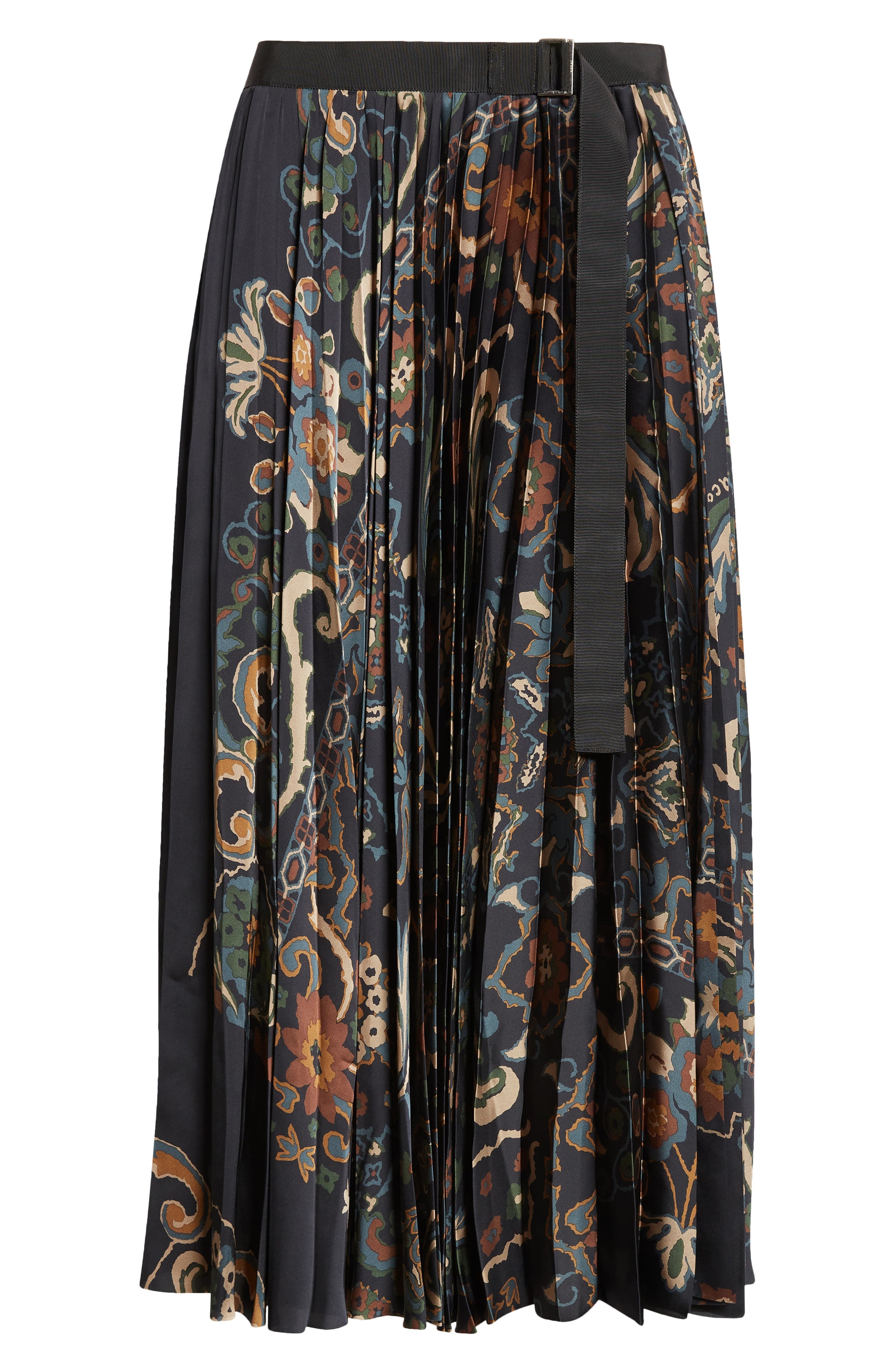 Sacai Floral Print Pleated Midi Skirt in Navy at Nordstrom - 6