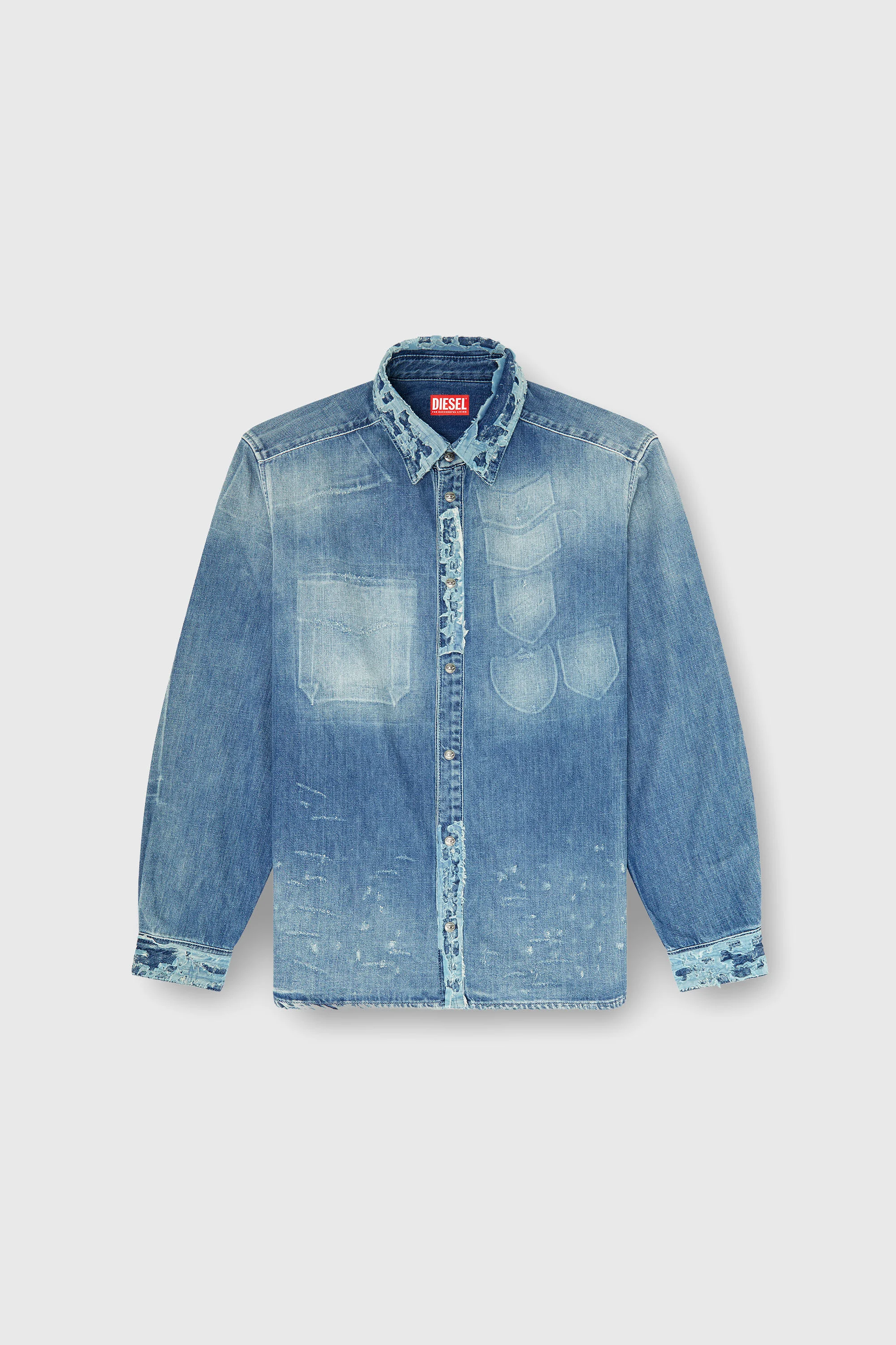 SHIRT IN DISTRESSED PATCH-EFFECT DENIM - 1