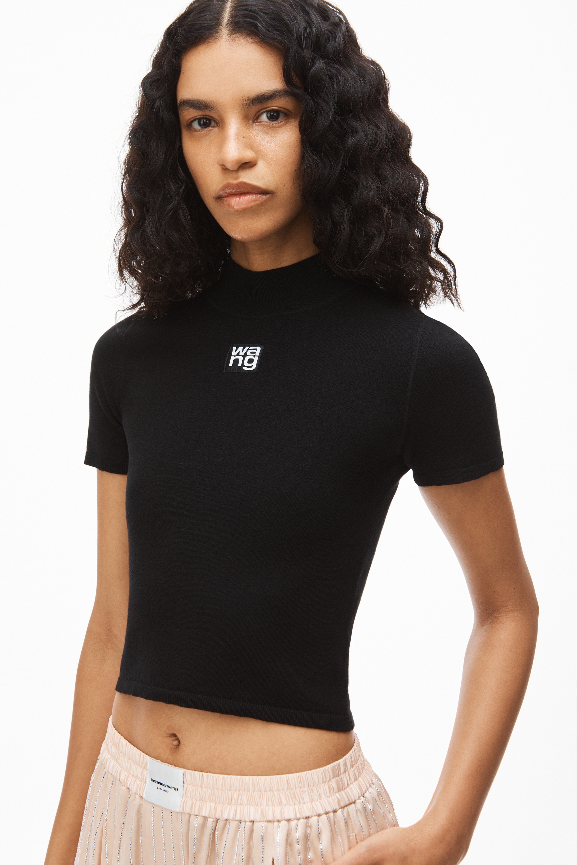 LOGO PATCH MOCK NECK TOP IN BODYCON KNIT - 3