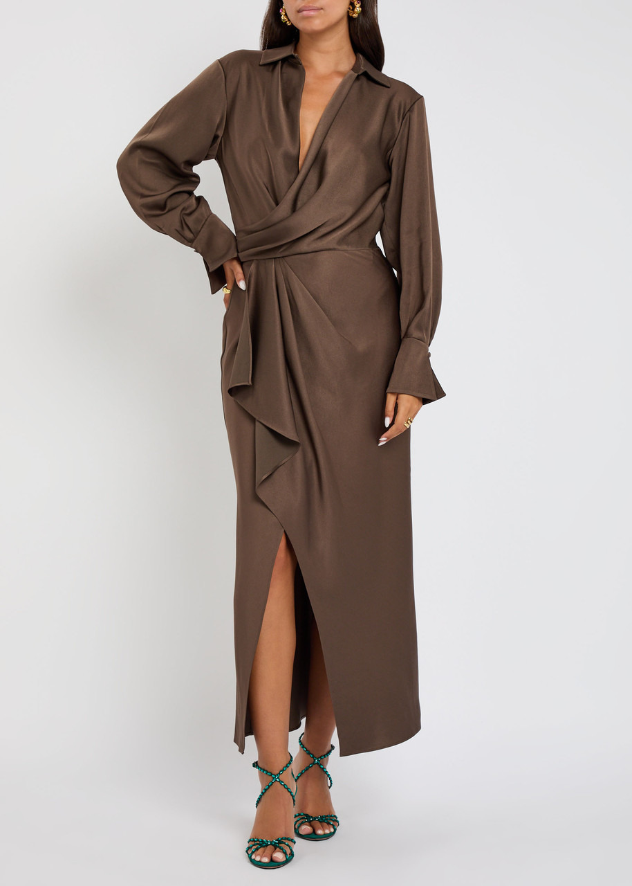 Simkhai Talita Wrap-effect Draped Satin Midi Dress - 4