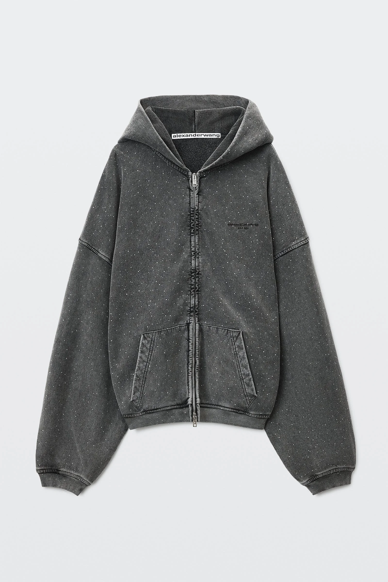 crystal hotfix oversized zip-up hoodie - 1