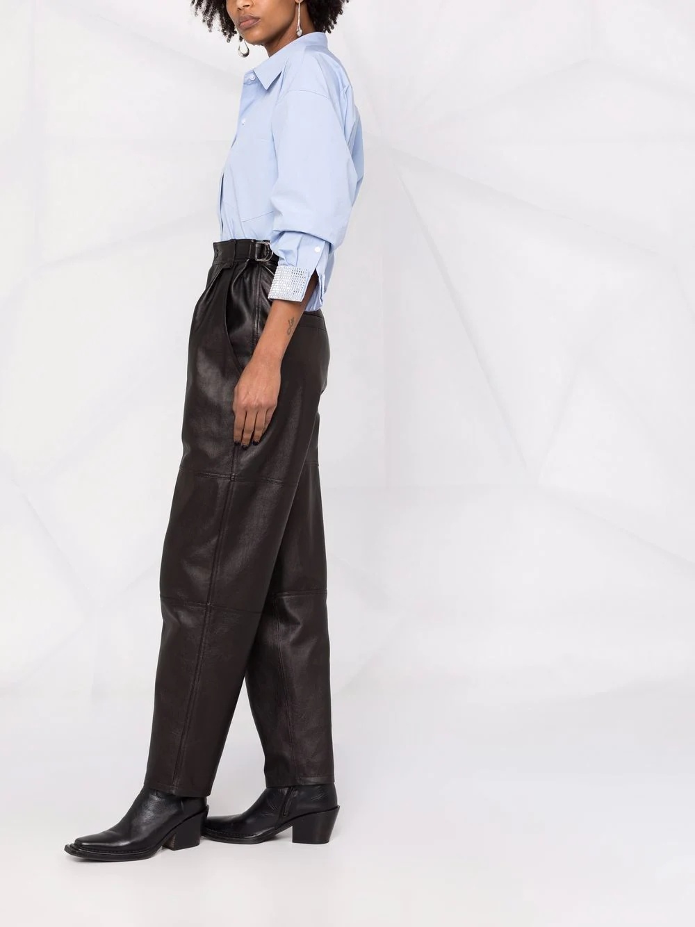 straight leg leather trousers - 6