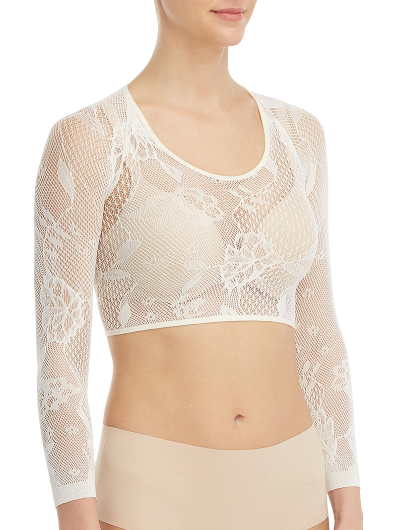 Women's Embroidered Lace Arm Tights - Soft White 4
