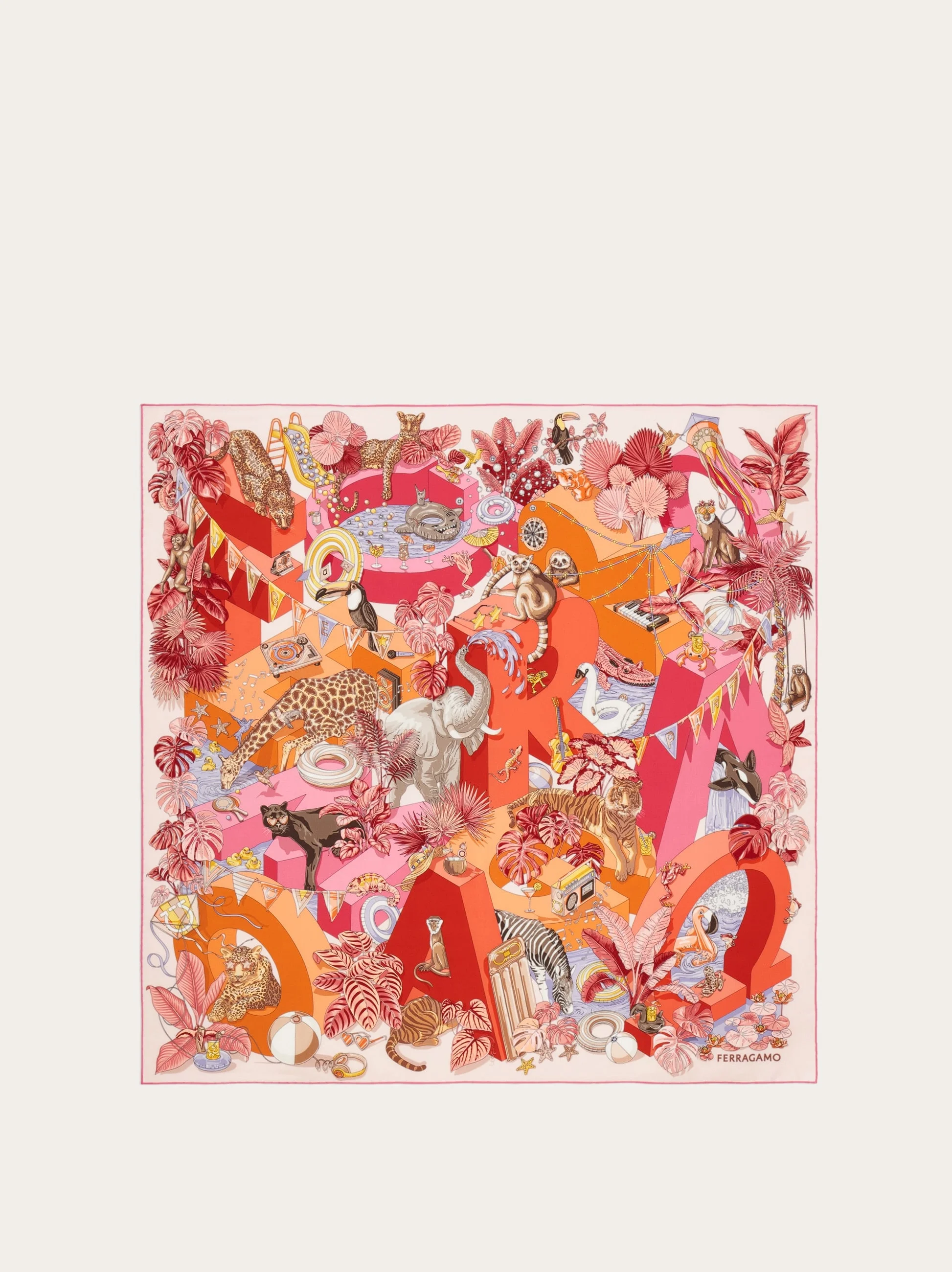 Jungle Party print silk foulard - 1