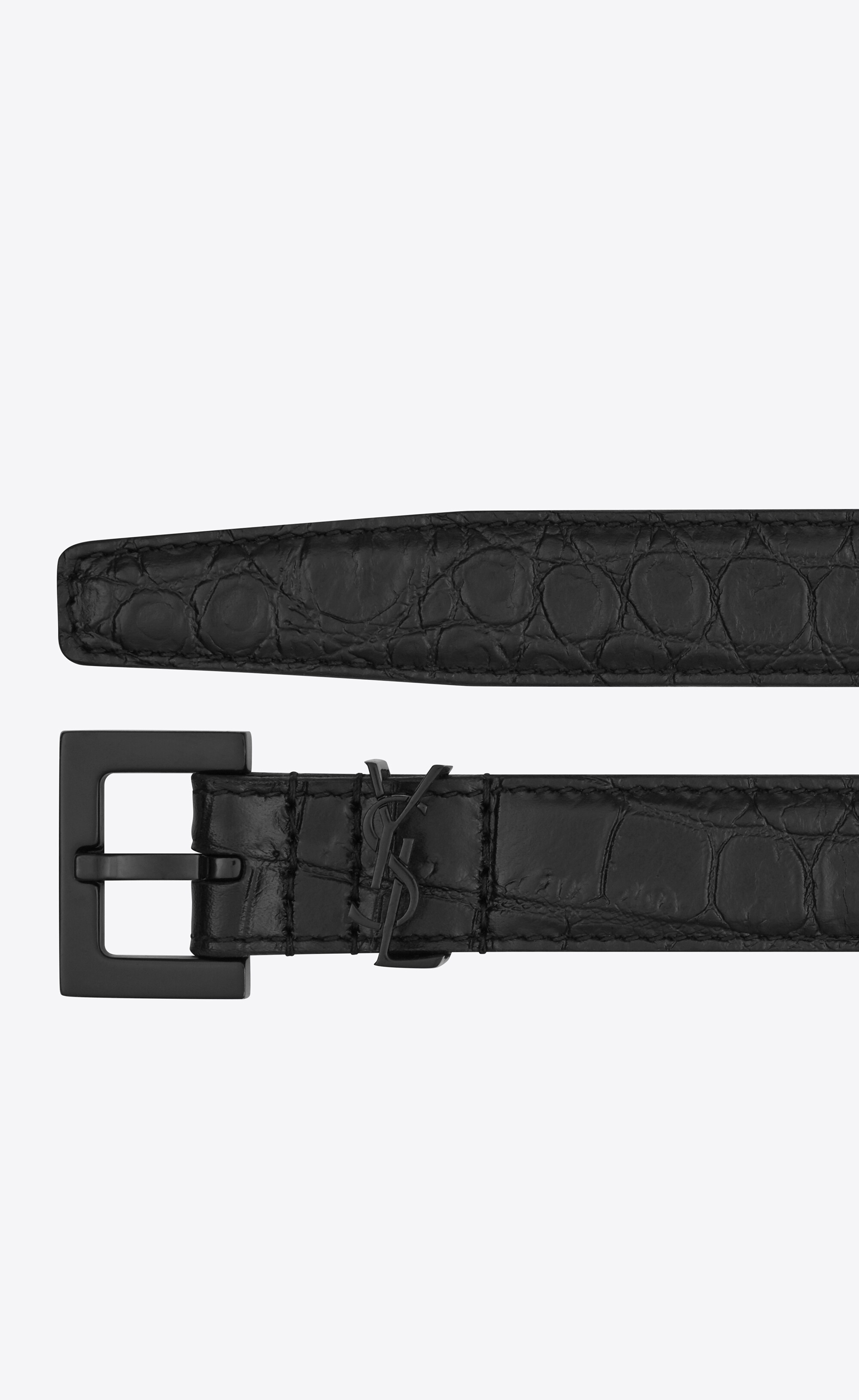 narrow monogram belt with square buckle in crocodile-embossed matte leather - 2