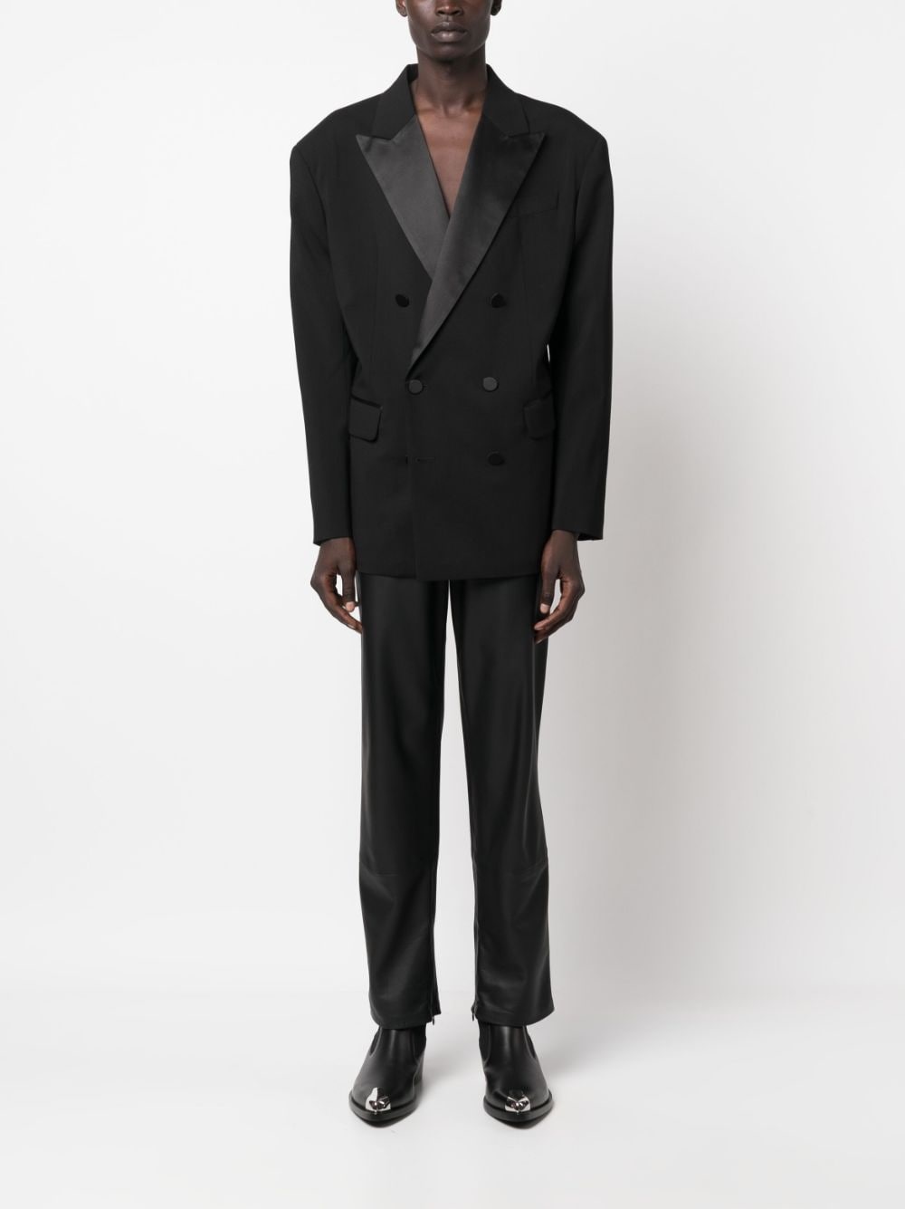 double-breasted silk-lapels blazer - 2