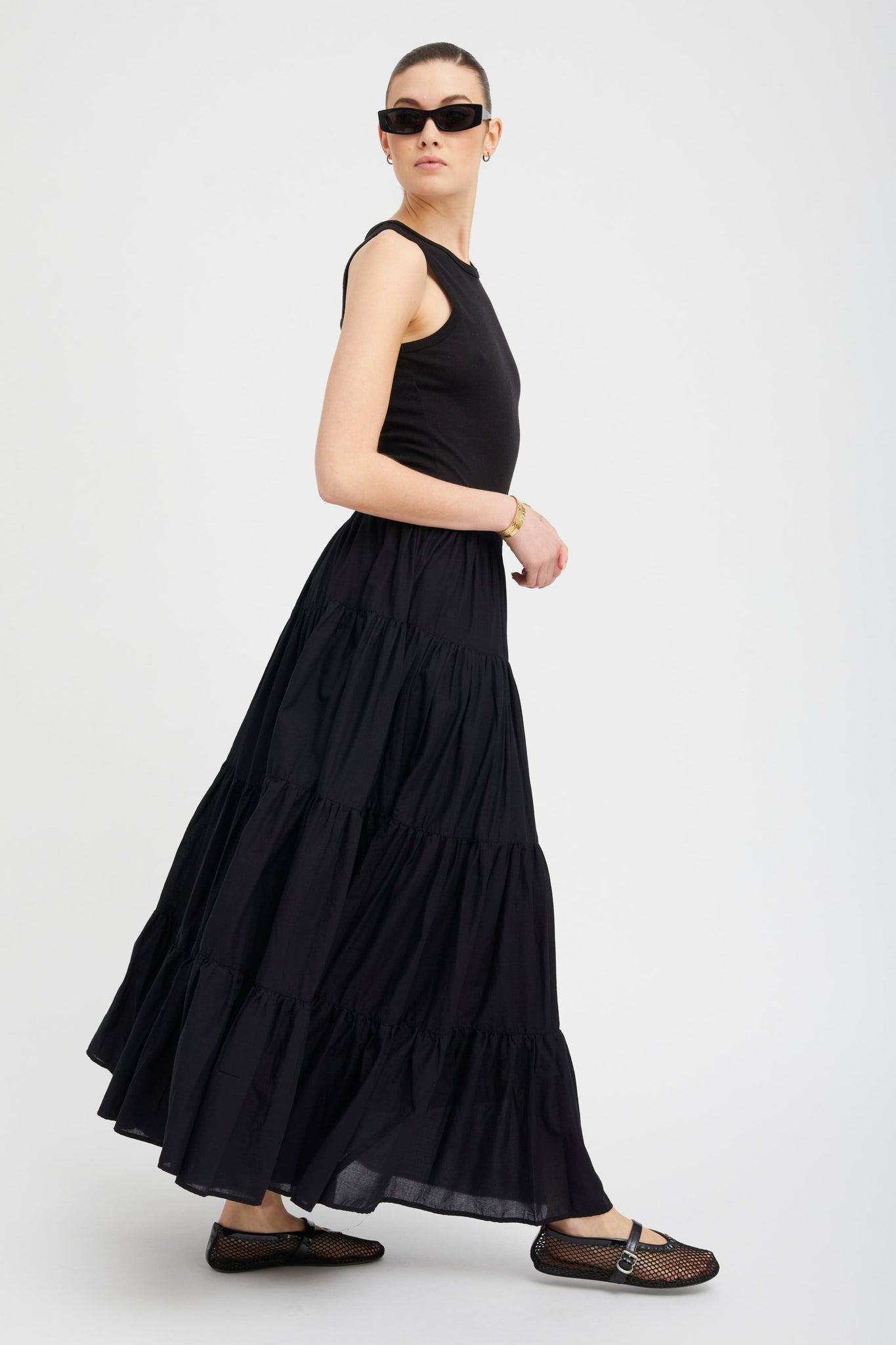 BLACK VOILE TIERED MAXI SKIRT - 8
