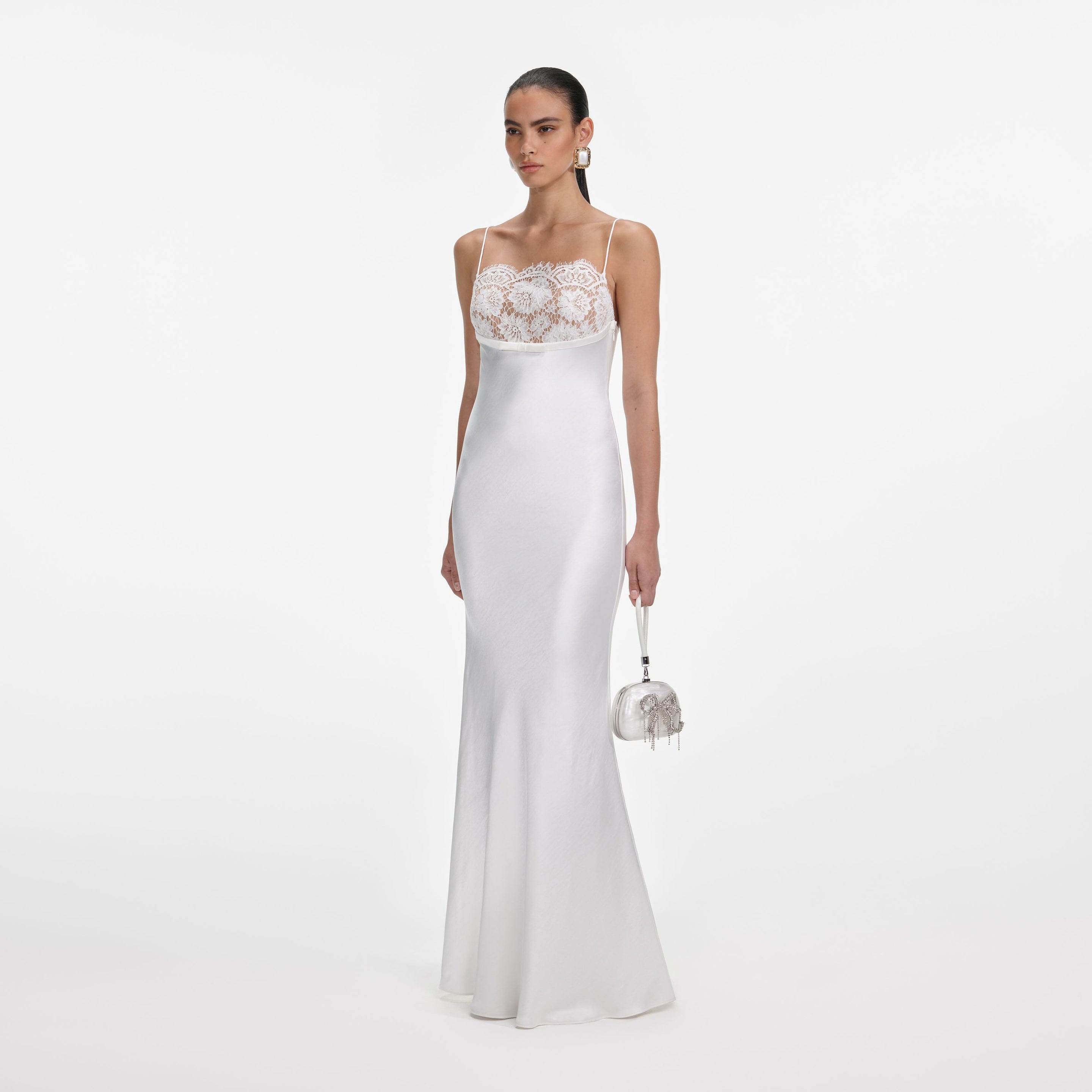 White Satin Lace Maxi Dress - 2