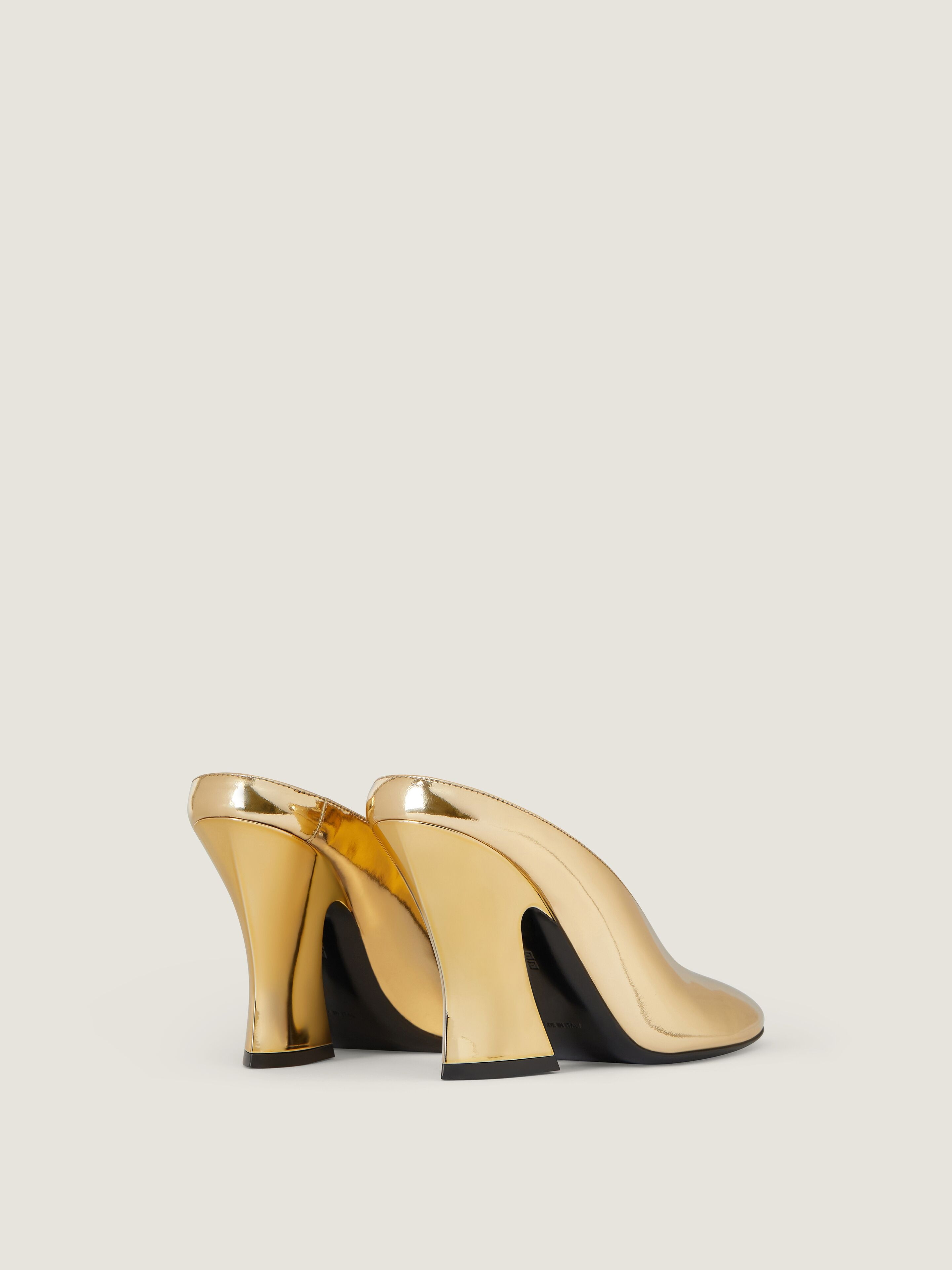 SCULPTED HEELED MULES IN MIRROR EFFECT LEATHER - 4