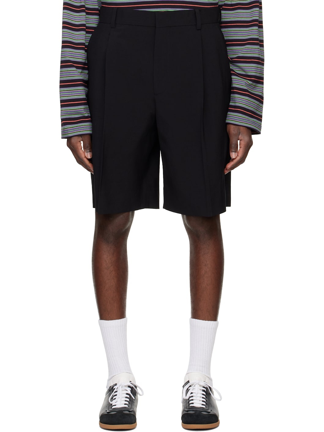Black Wool Pleated Shorts - 1