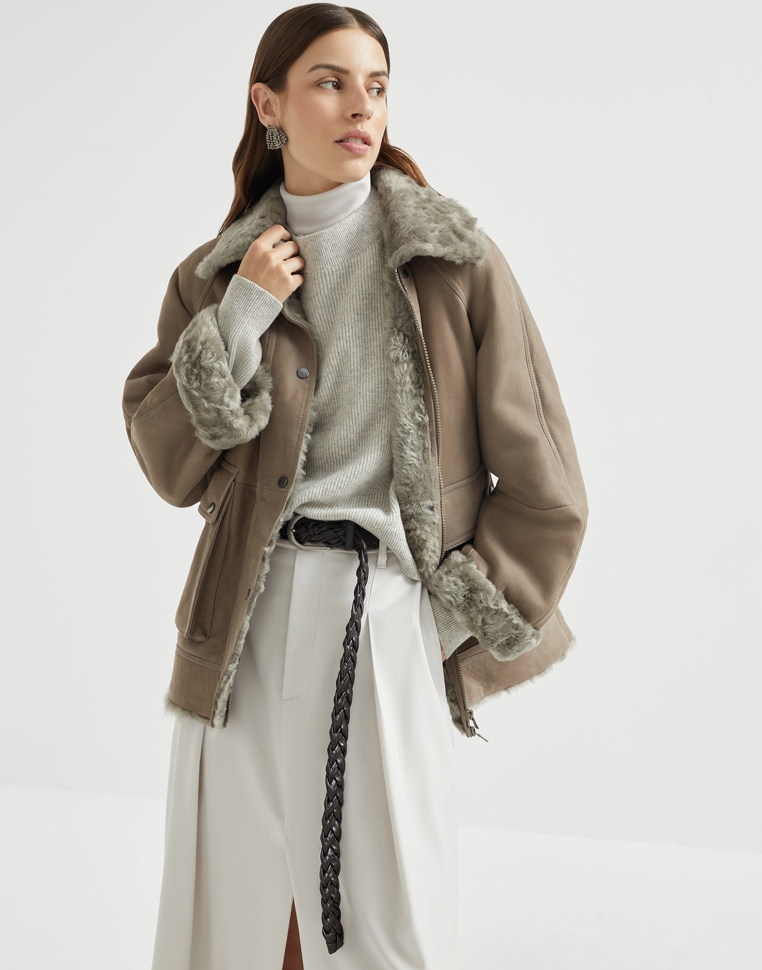Fuzzy shearling outerwear jacket with shiny trim - 4