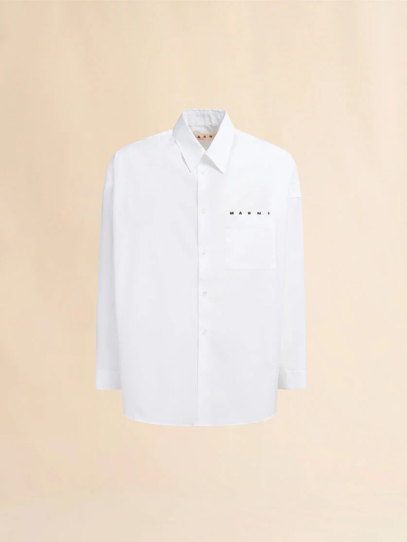 WHITE ORGANIC POPLIN SHIRT WITH PEEPING MARNI LOGO - 1