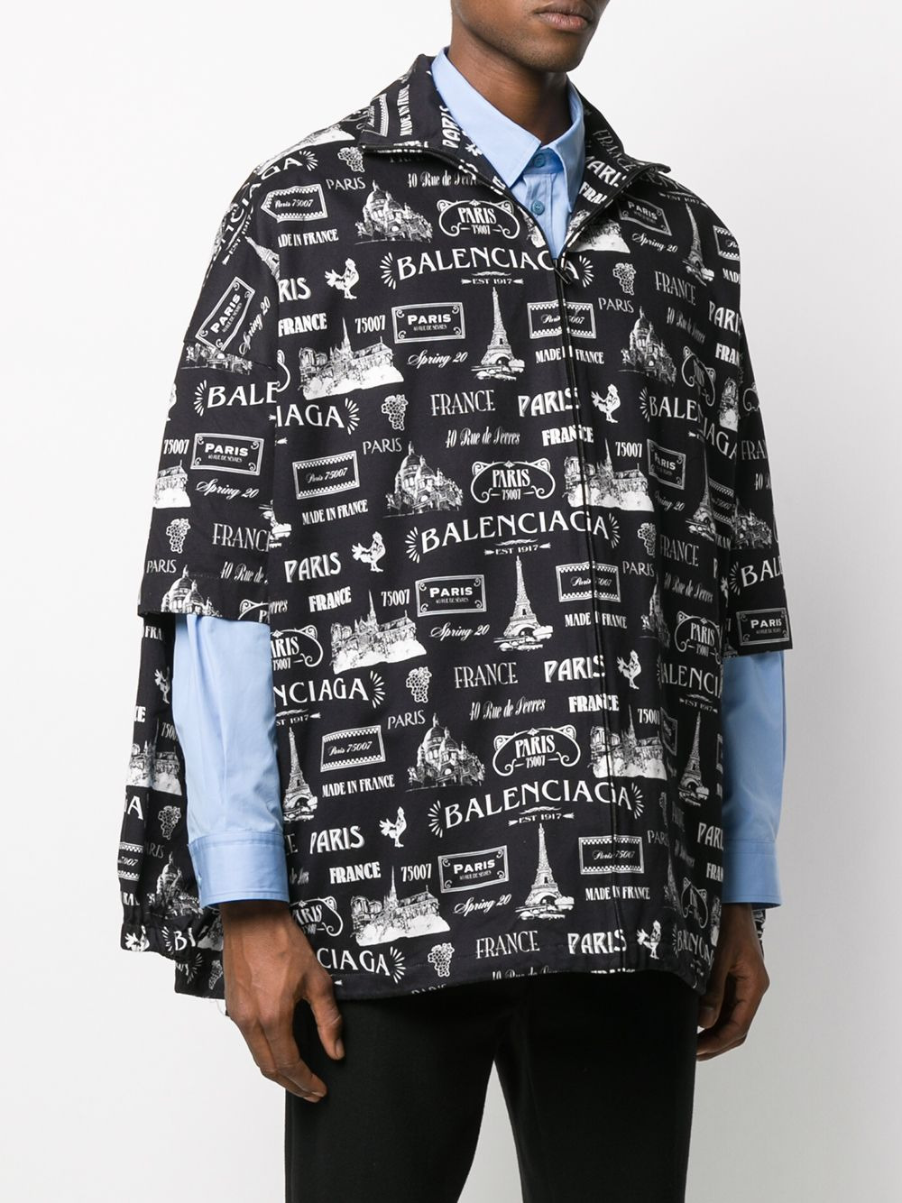 Paris-print layered-sleeve jacket - 3