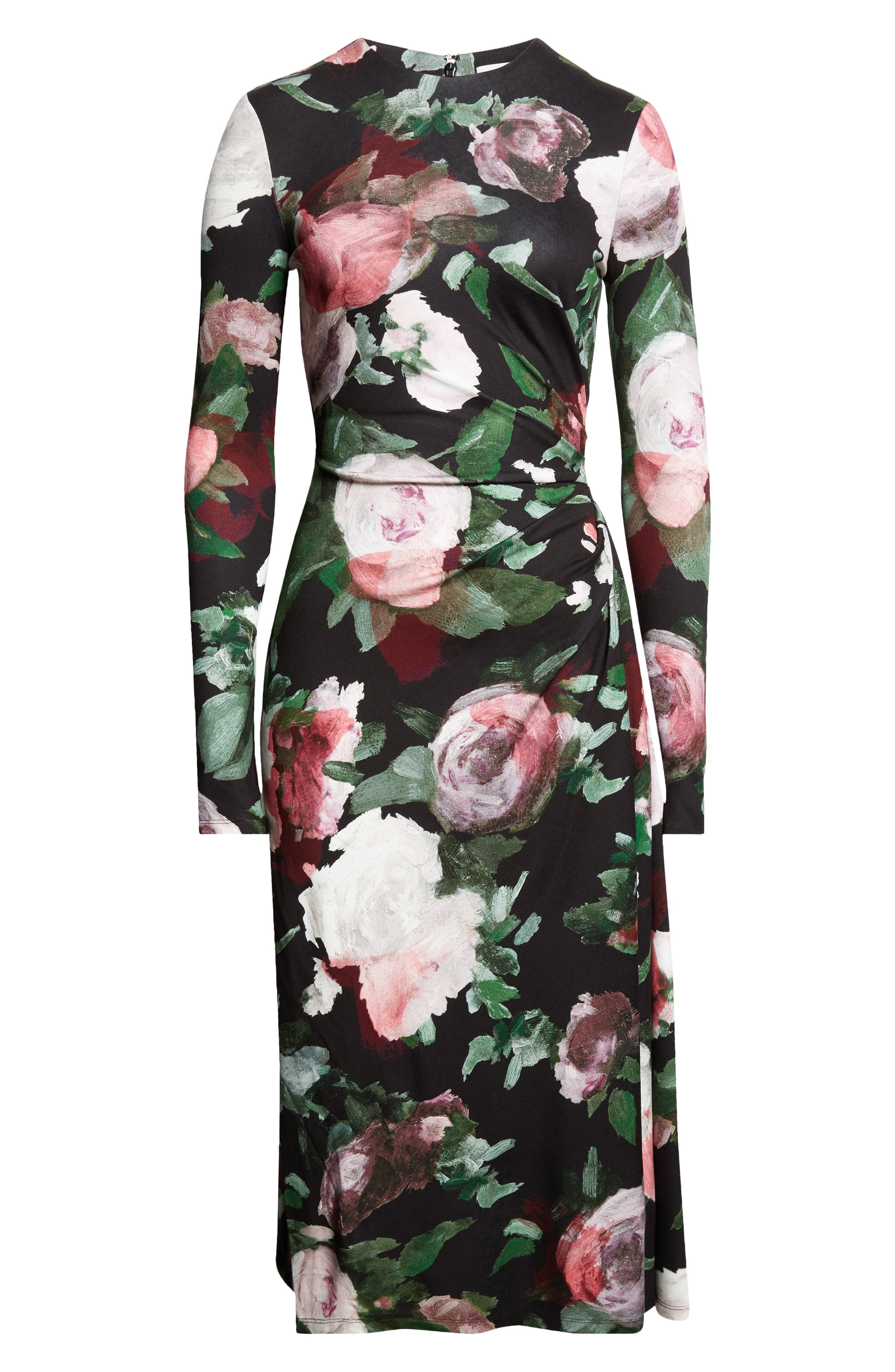 Erdem Painted Rose Draped Long Sleeve Jersey Midi Dress in Painted Rose Black at Nordstrom - 5