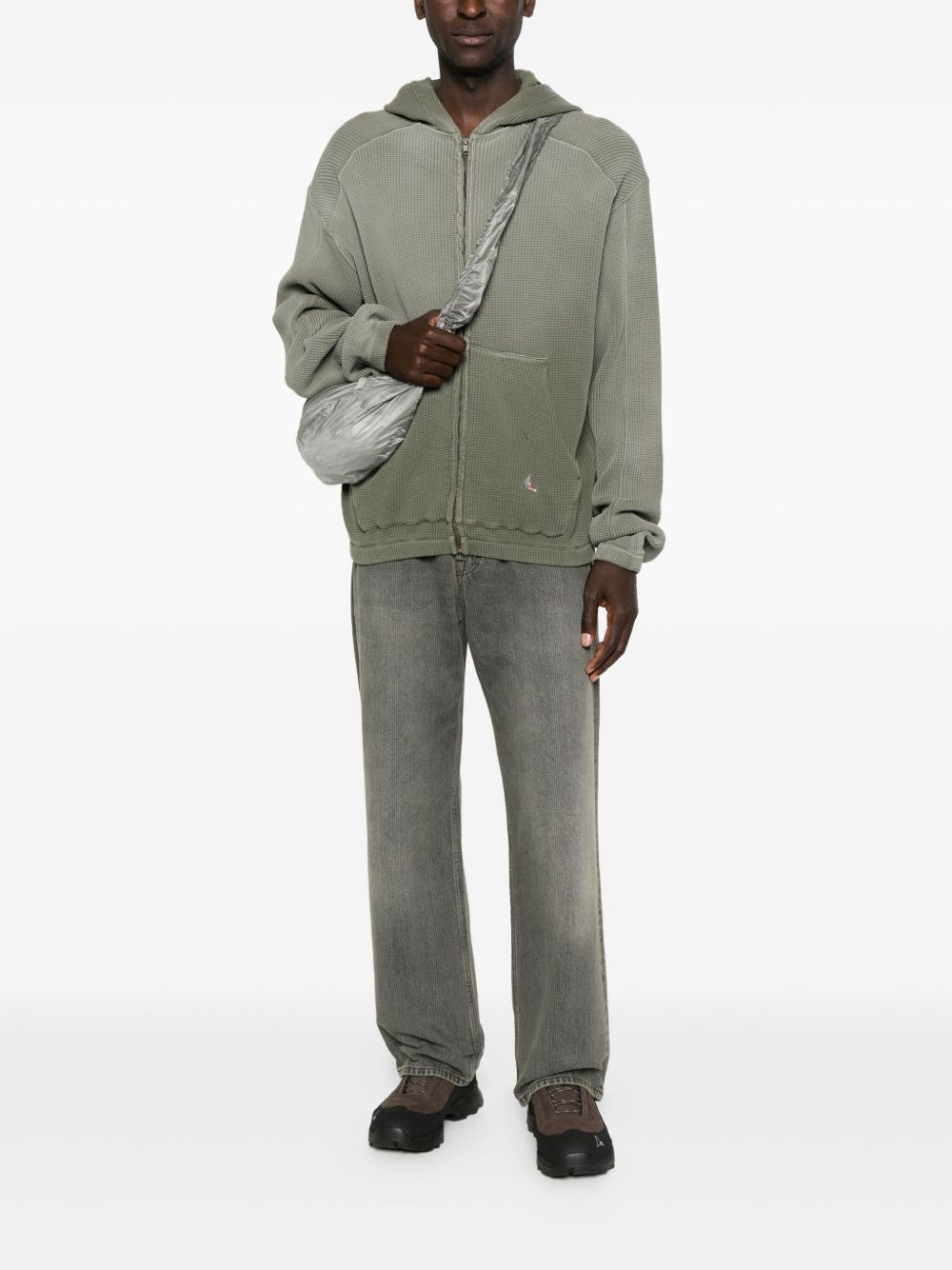 waffle-texture zip-up hoodie - 2