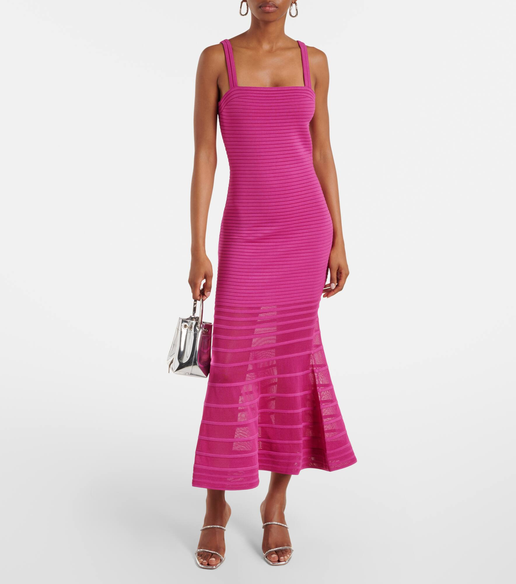 Vallarie ribbed-knit sheer midi dress - 2