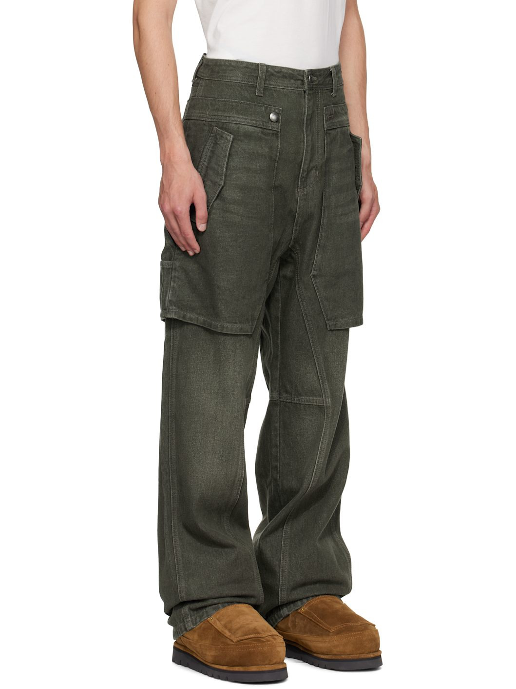Khaki Raptor Layered Wide-Leg Jeans - 2