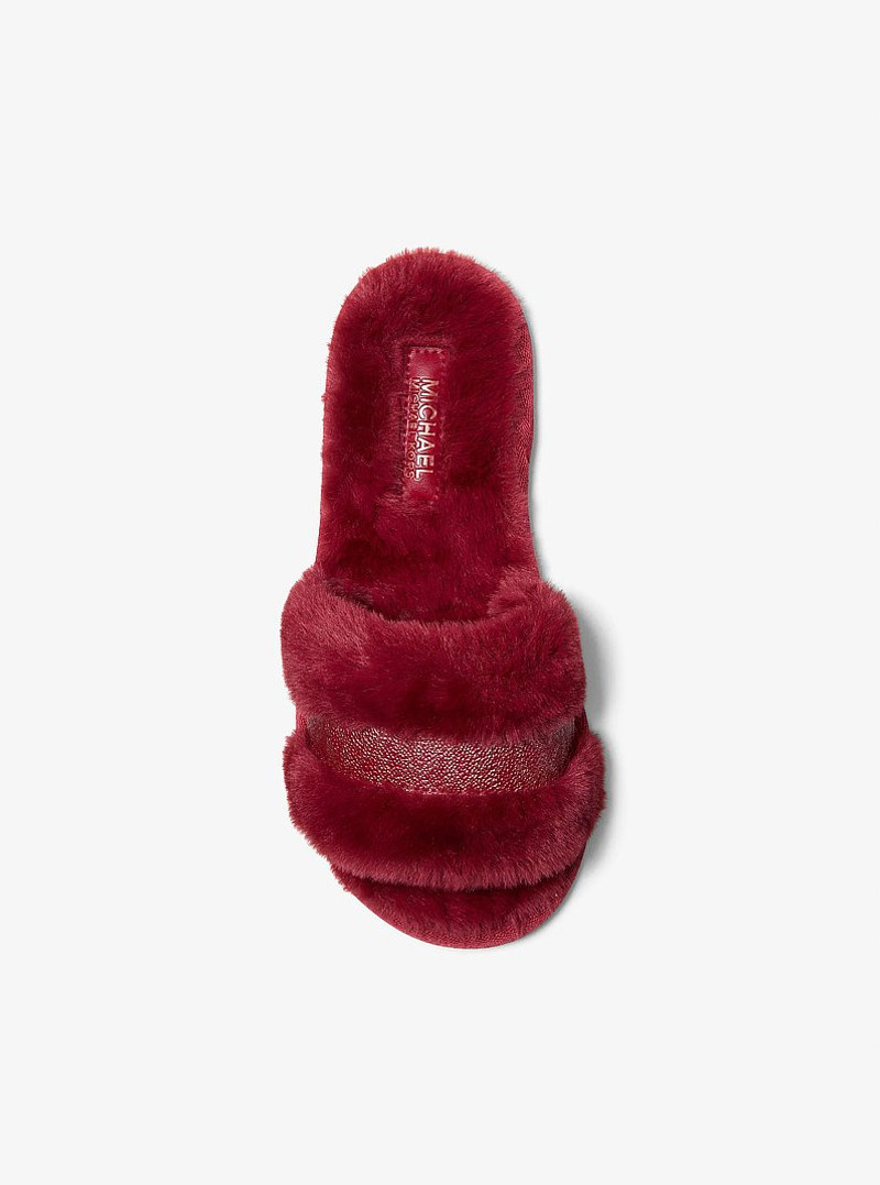 Alexis Faux Fur and Metallic Signature Logo Slide Sandal 3