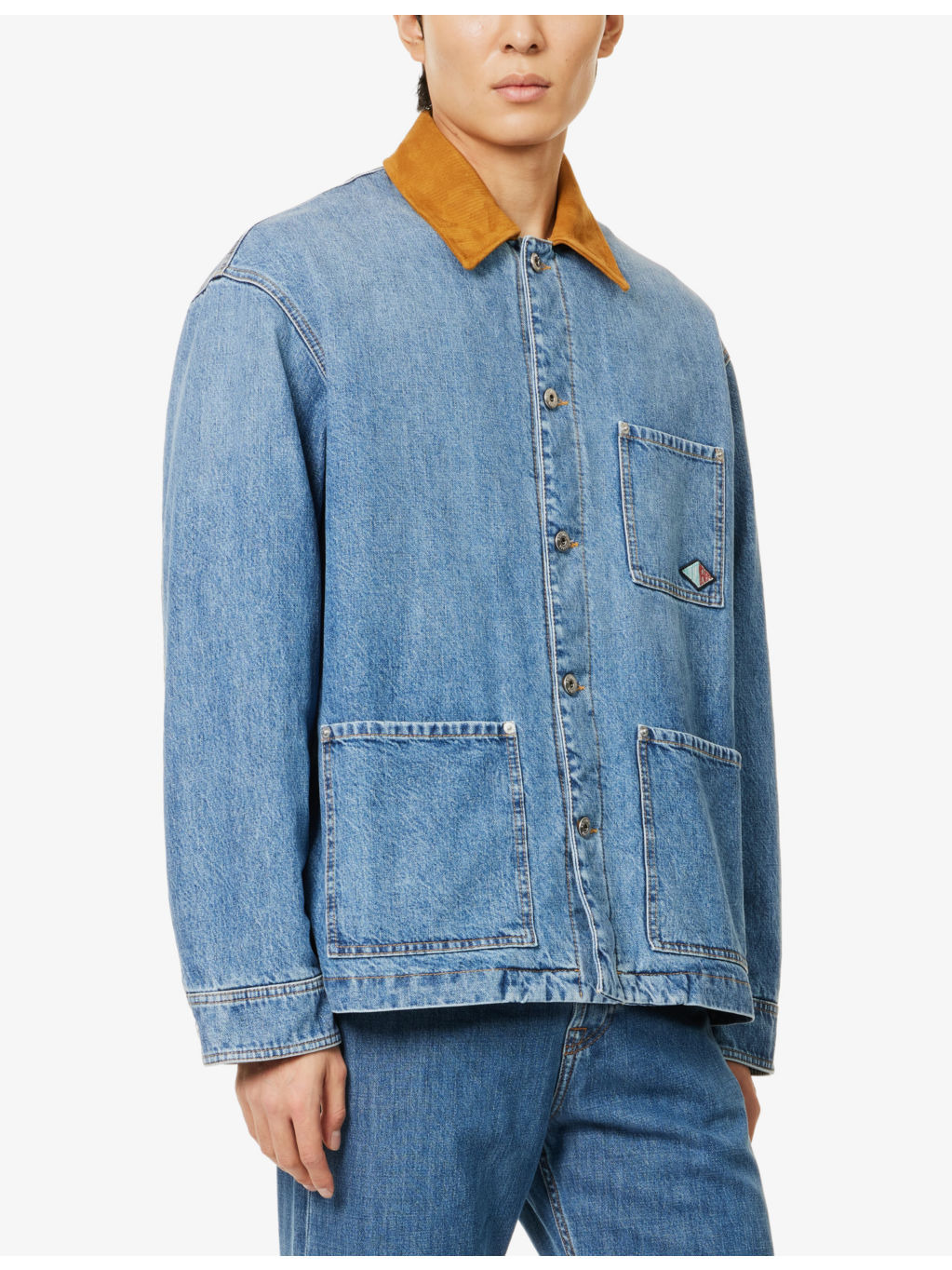 Contrast-collar embroidered-branded regular-fit denim jacket - 3