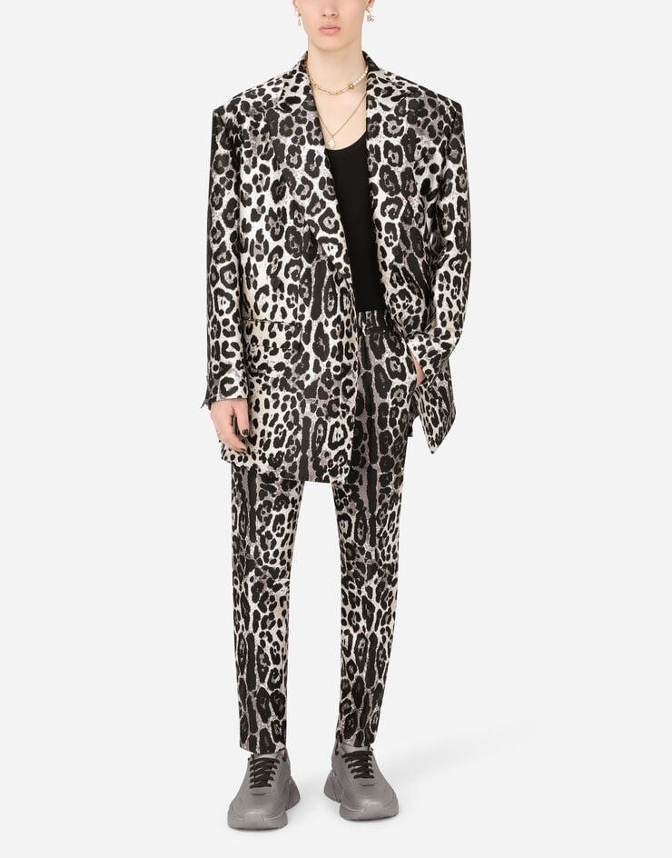 Leopard-print jacquard tuxedo pants - 6