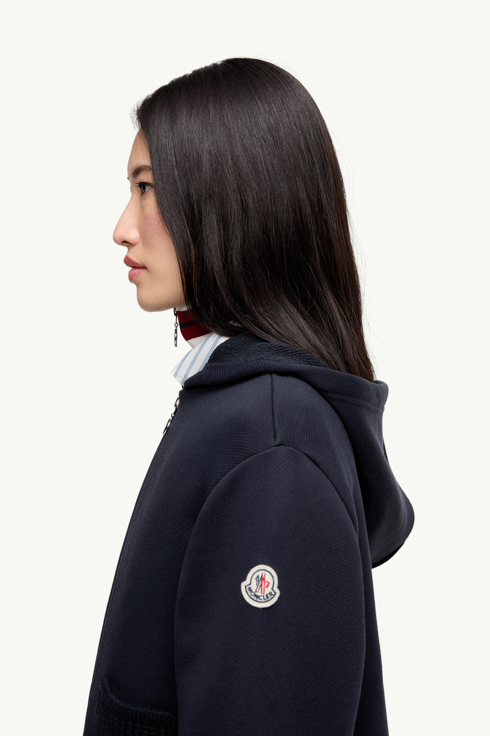Knit Accent Cotton Zip-Up Hoodie - 4