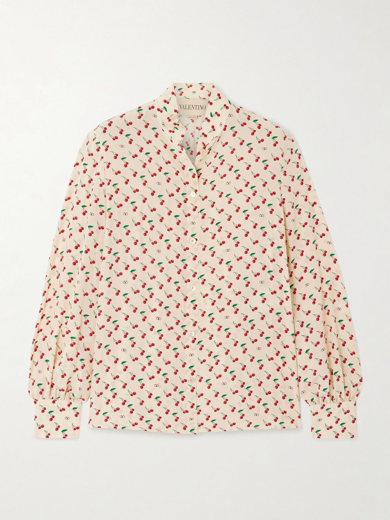 Printed silk crepe de chine shirt Cream - 1