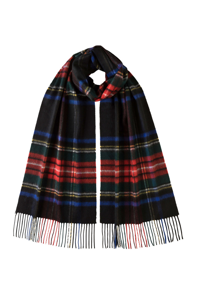 Black Stewart Tartan Wide Cashmere Scarf 1