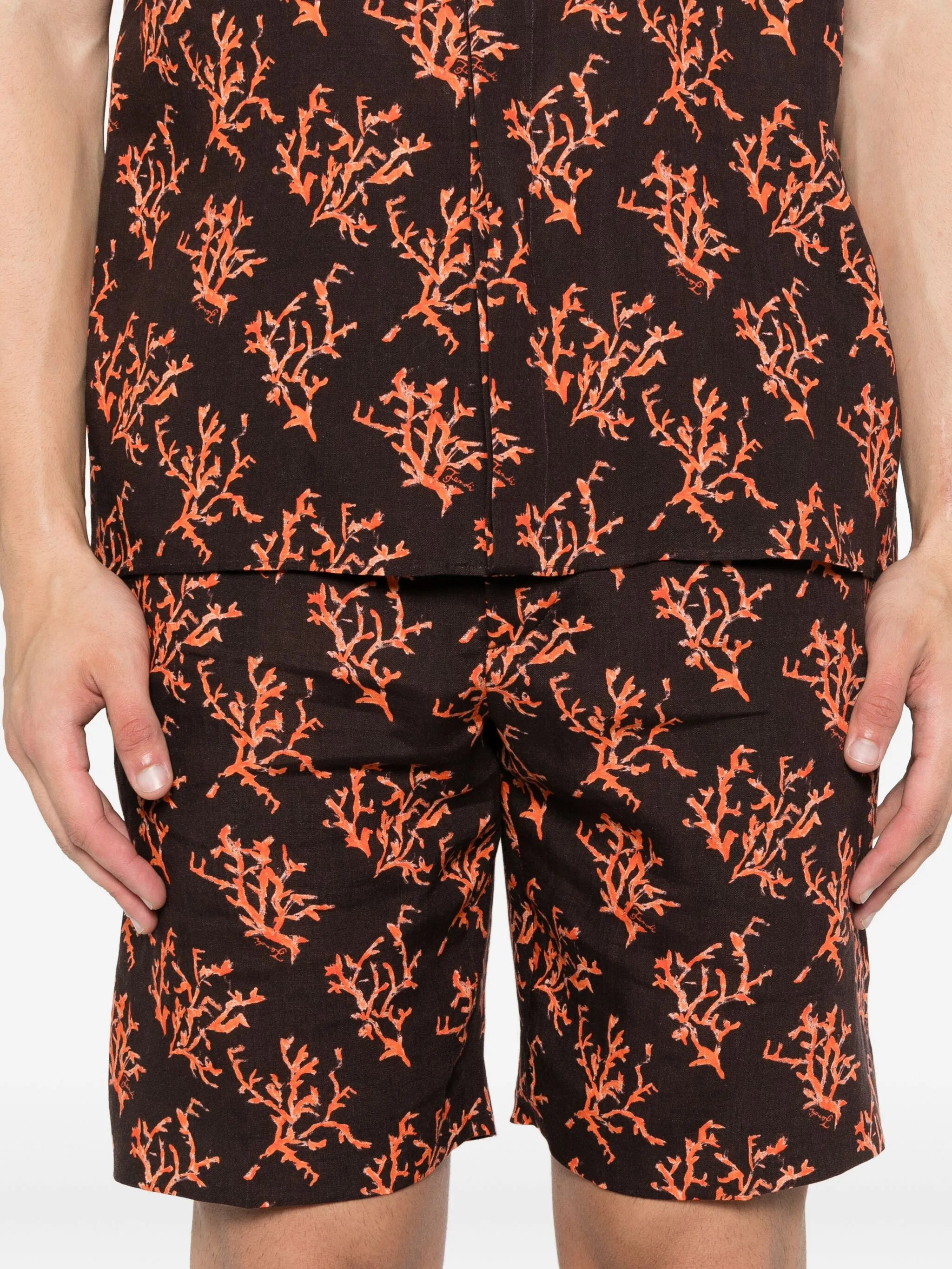 coral-print linen shorts - 5