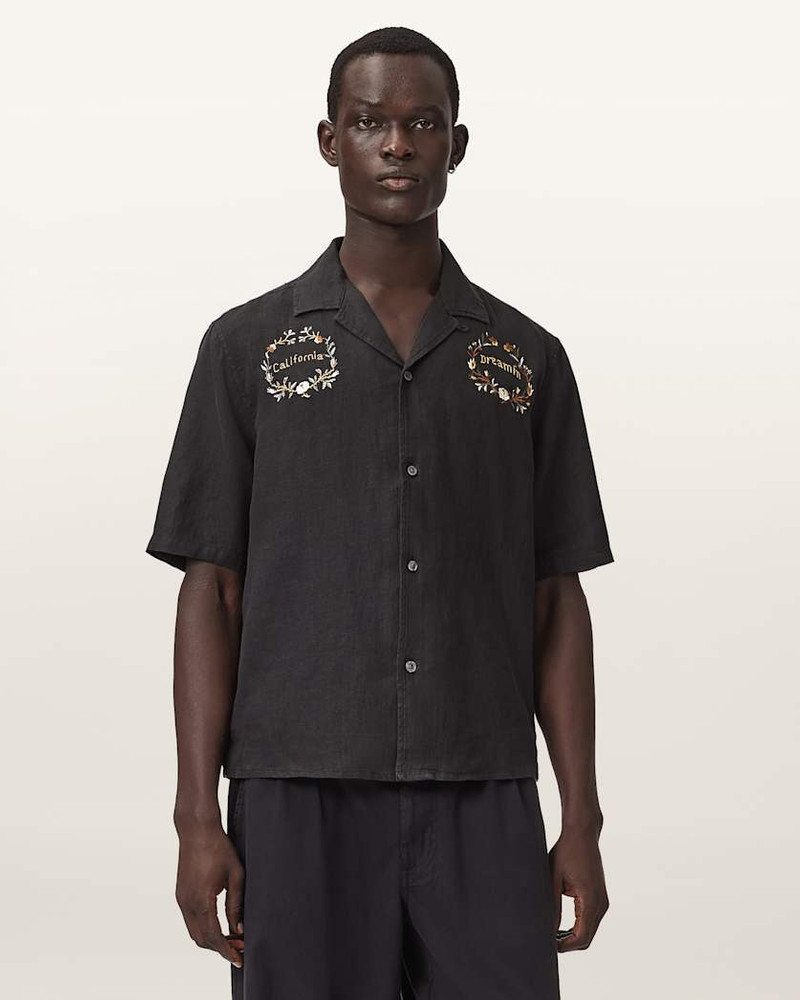 ALLSAINTS KLAVICLE SHORT SLEEVE LINEN EMBROIDERED SHIRT outlook
